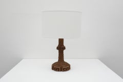 Mid-Century Large Ceramic Lamp with Greek Key Design and Newer Linen Shade