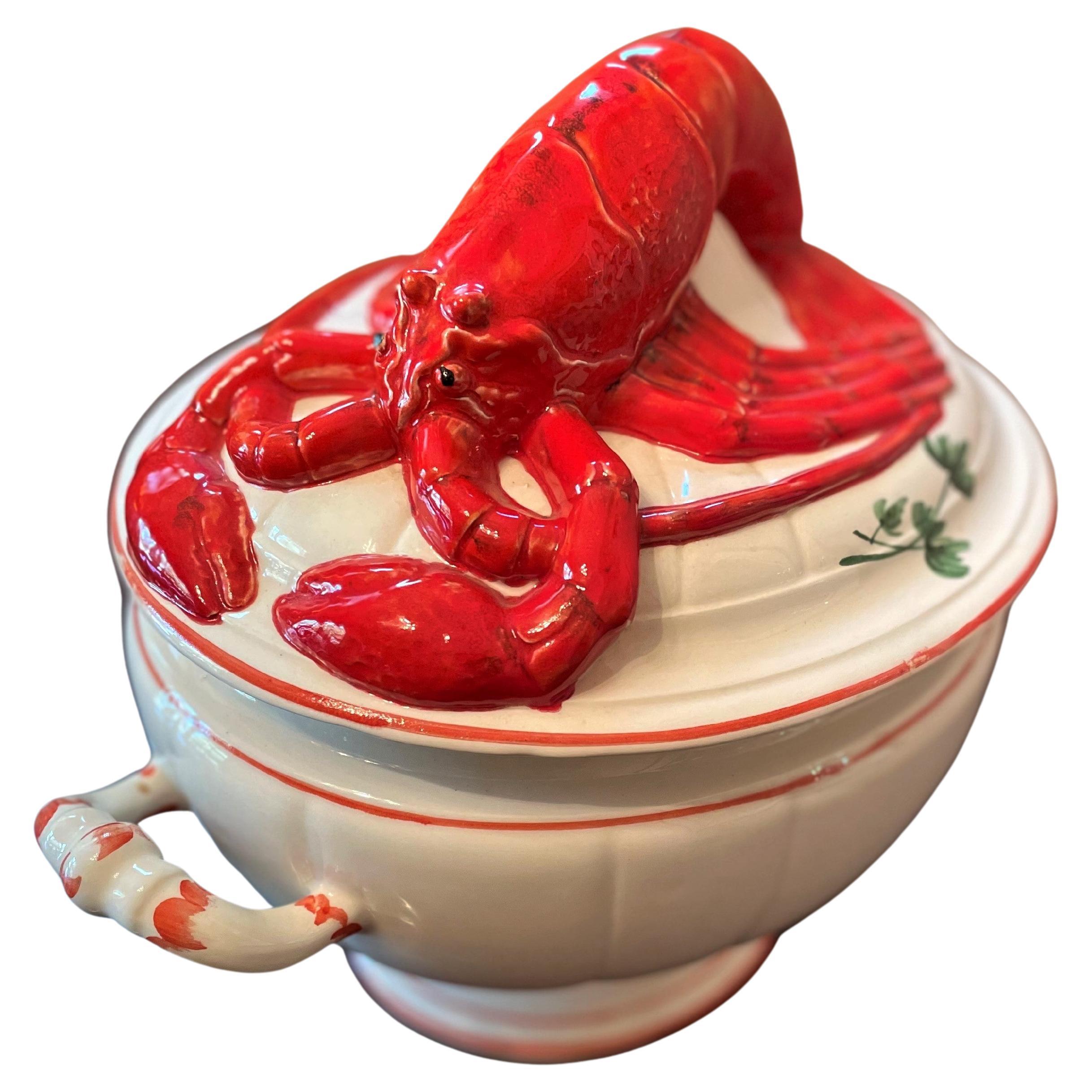 Mid-Century Large Ceramic Lobster-Topped Italian Soup Tureen For Sale