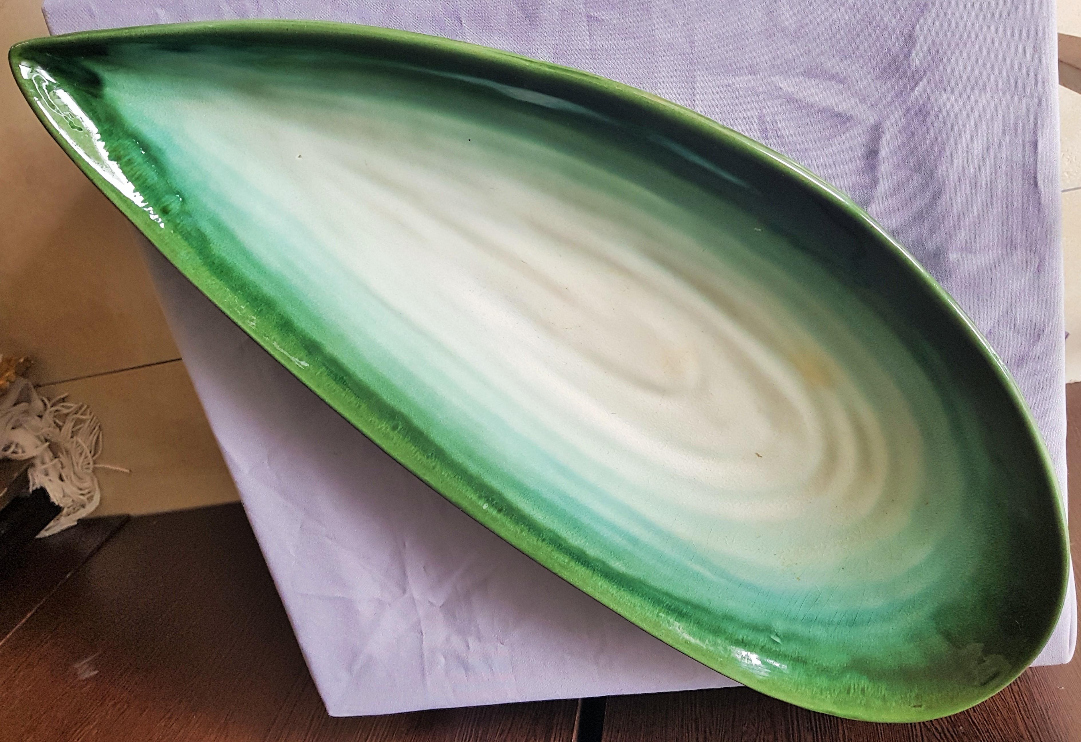 Glazed Mid-Century Large Ceramic Shell Bowl by Pol Chambost