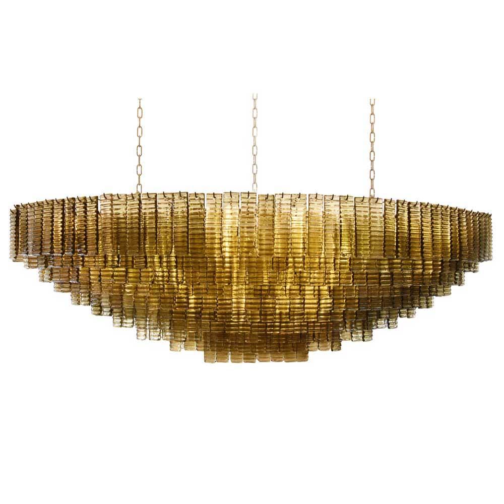 Mid-20th Century Large Piastre Chandelier Murano Blown Glass Mink Color Components Italian For Sale