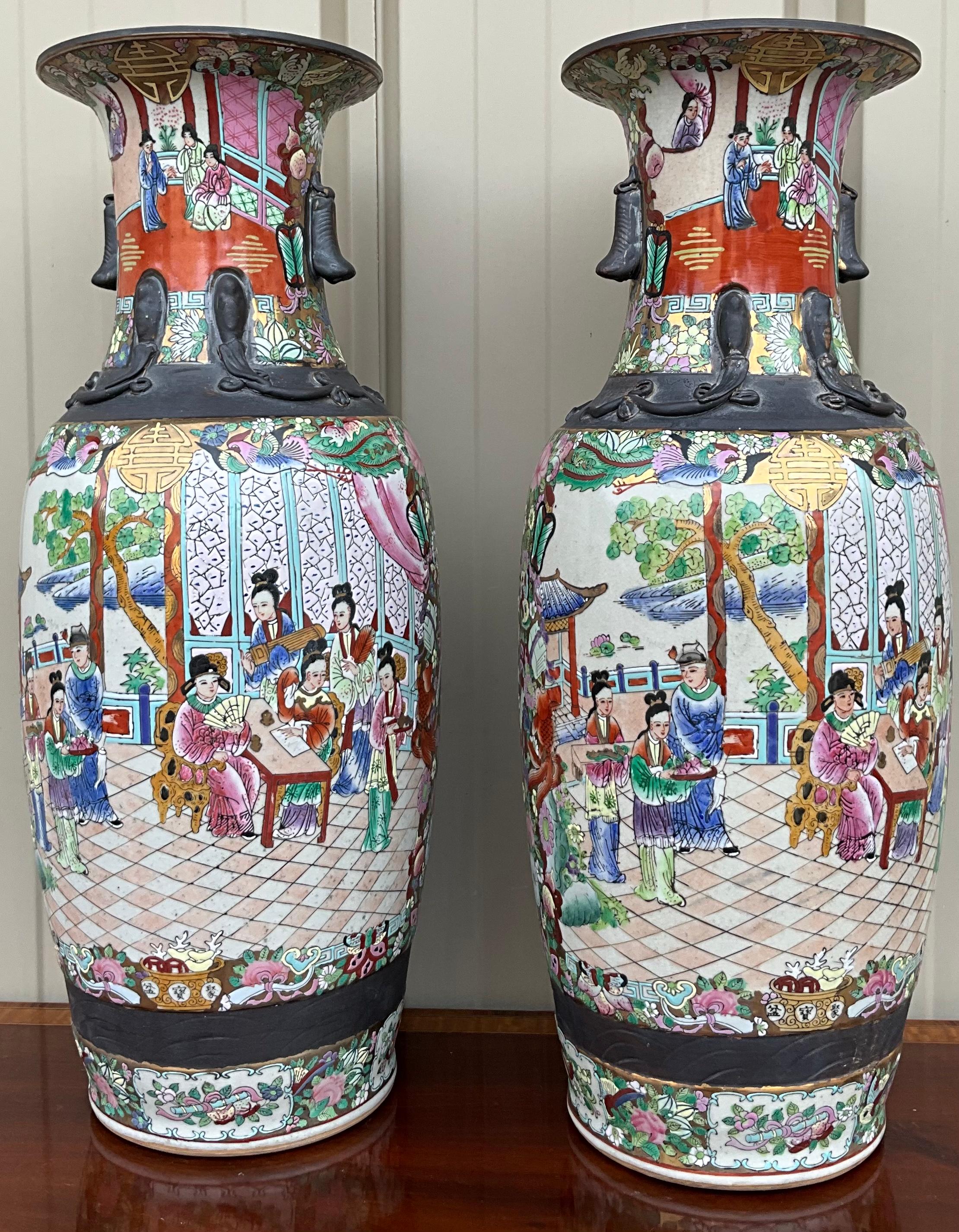 Mid-Century Large Chinese Export Style Famille Rose / Rose Medallion Vases, Pair 1