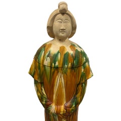 Mid Century Large Chinese Sancai glazed pottery figure - Tang court Lady