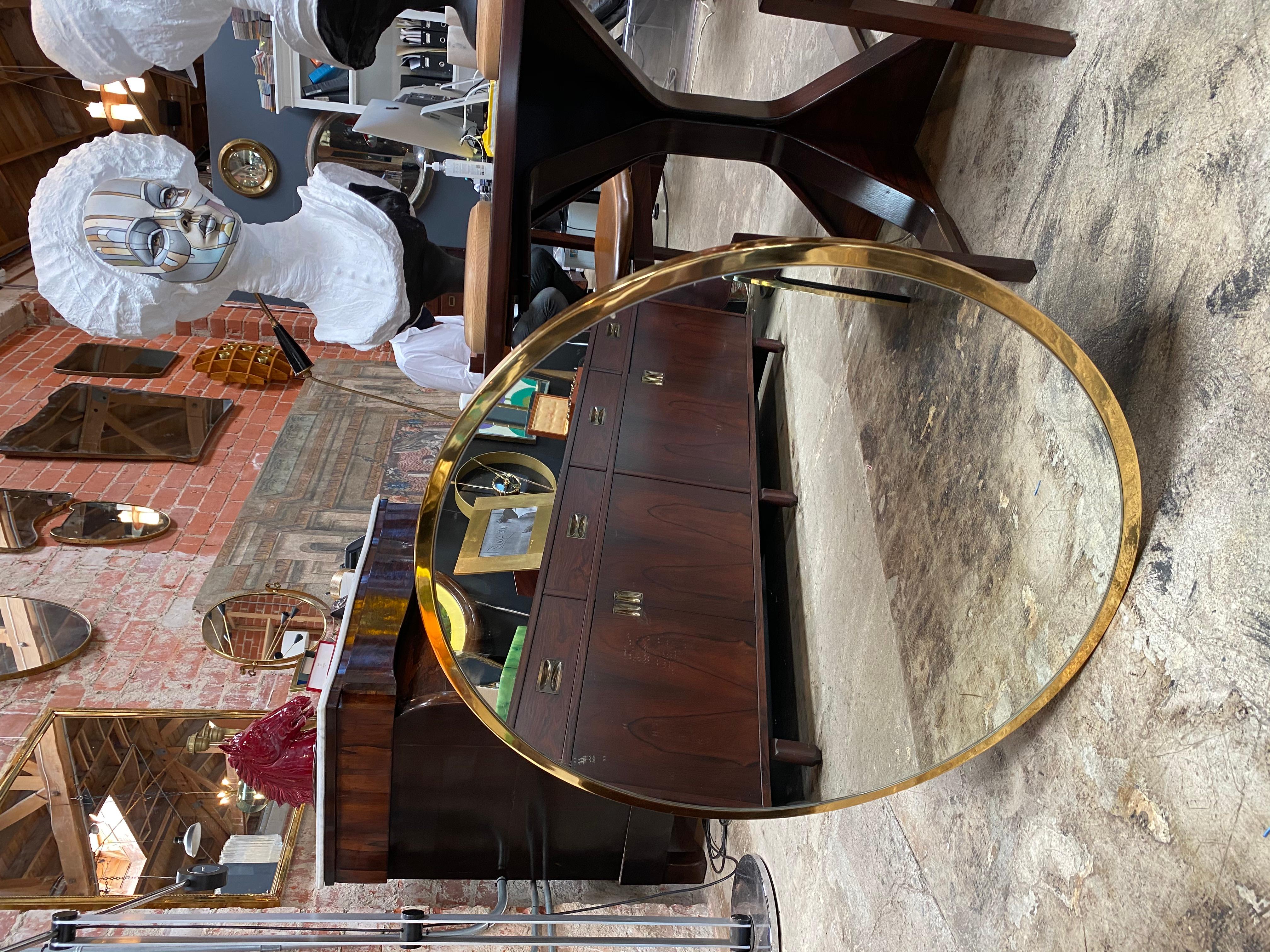 Midcentury Large Circular Brass Mirror, Italy, 1950s 3