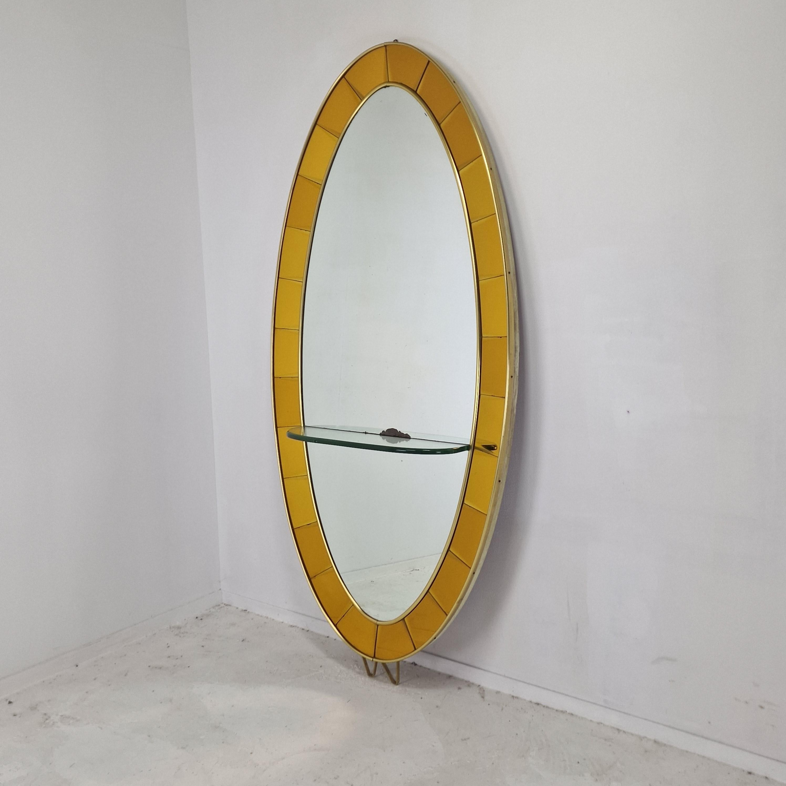 italien Grand miroir Cristal Arte du milieu du siècle avec table console, années 1950 en vente