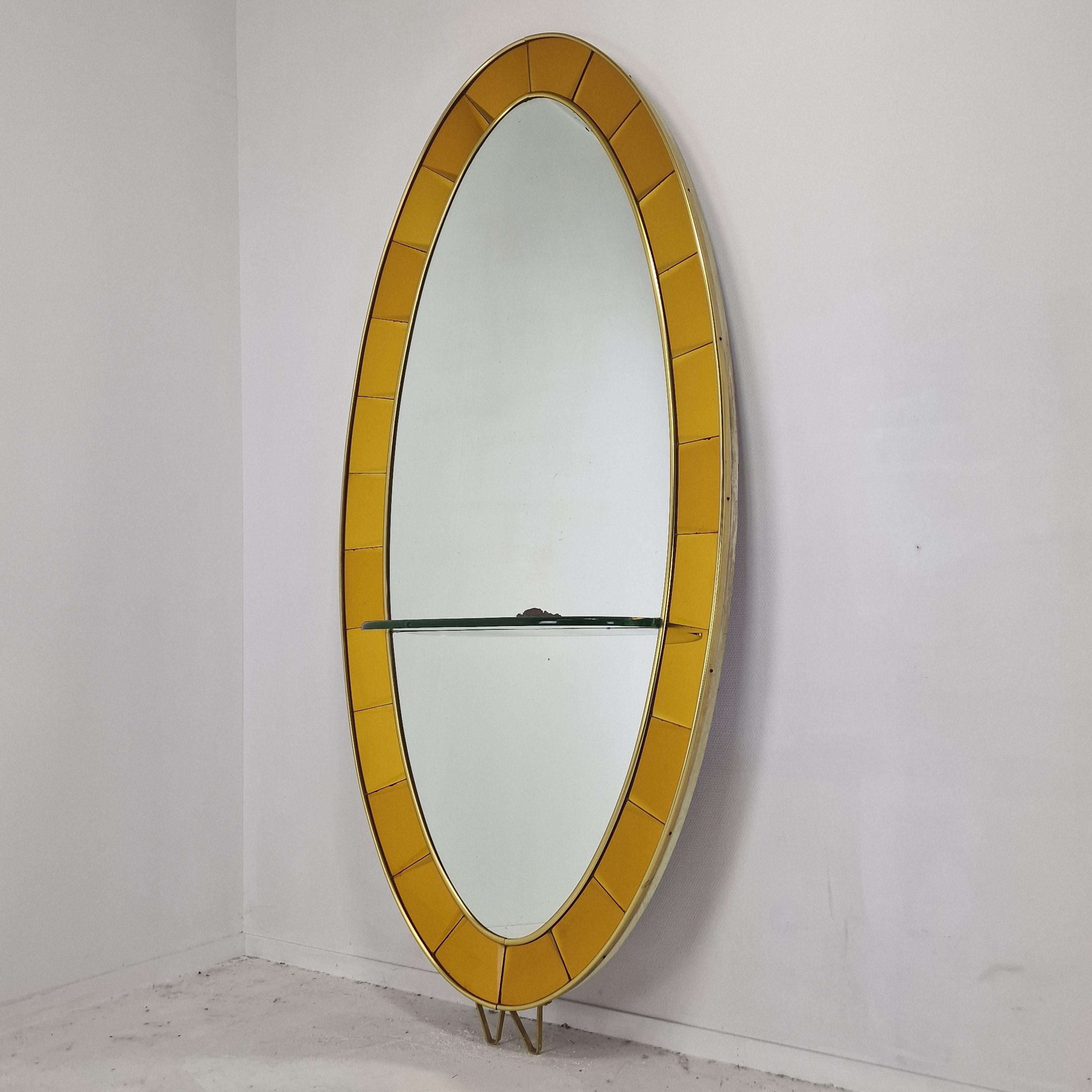 Fait main Grand miroir Cristal Arte du milieu du siècle avec table console, années 1950 en vente