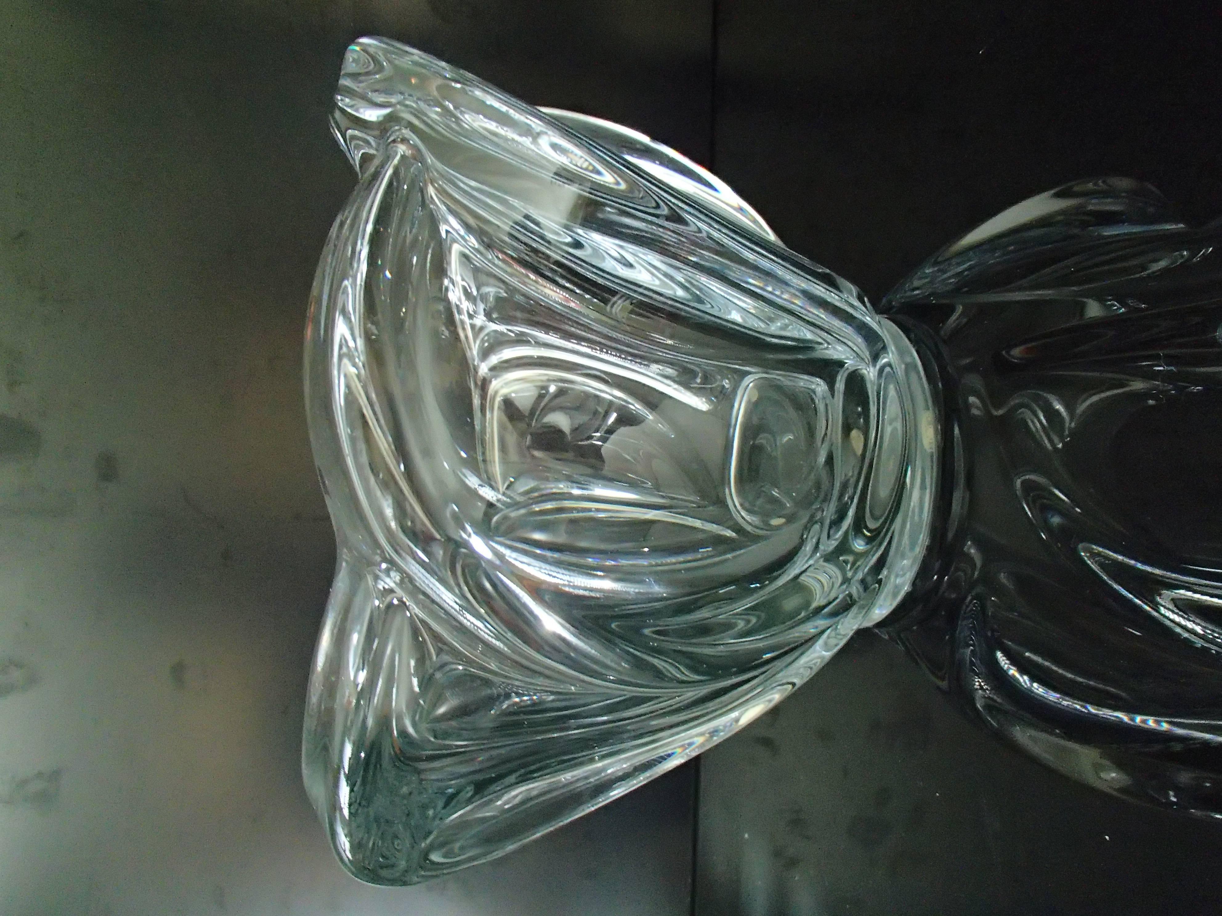 Belgian Midcentury Large Crystal Vase or Coup Transparent Heavy For Sale