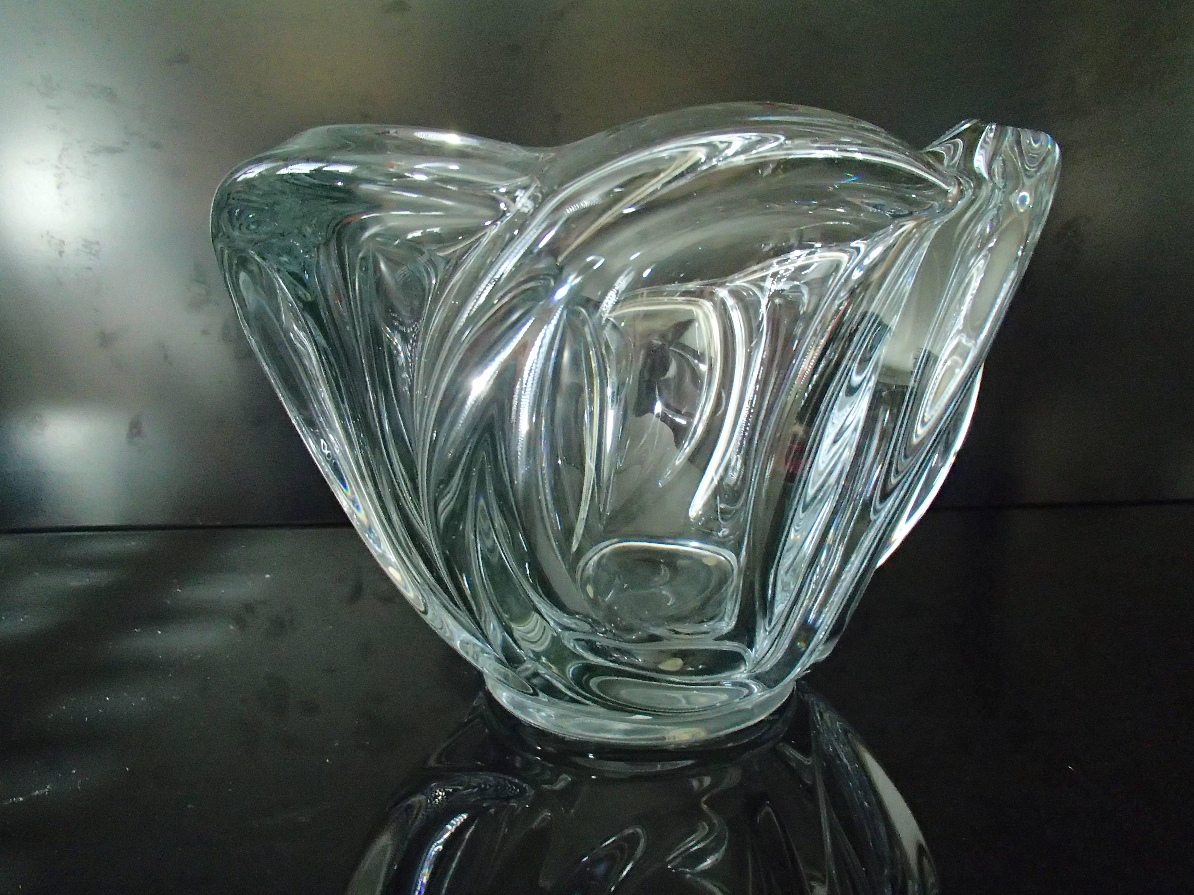 Midcentury Large Crystal Vase or Coup Transparent Heavy In Good Condition For Sale In Weiningen, CH