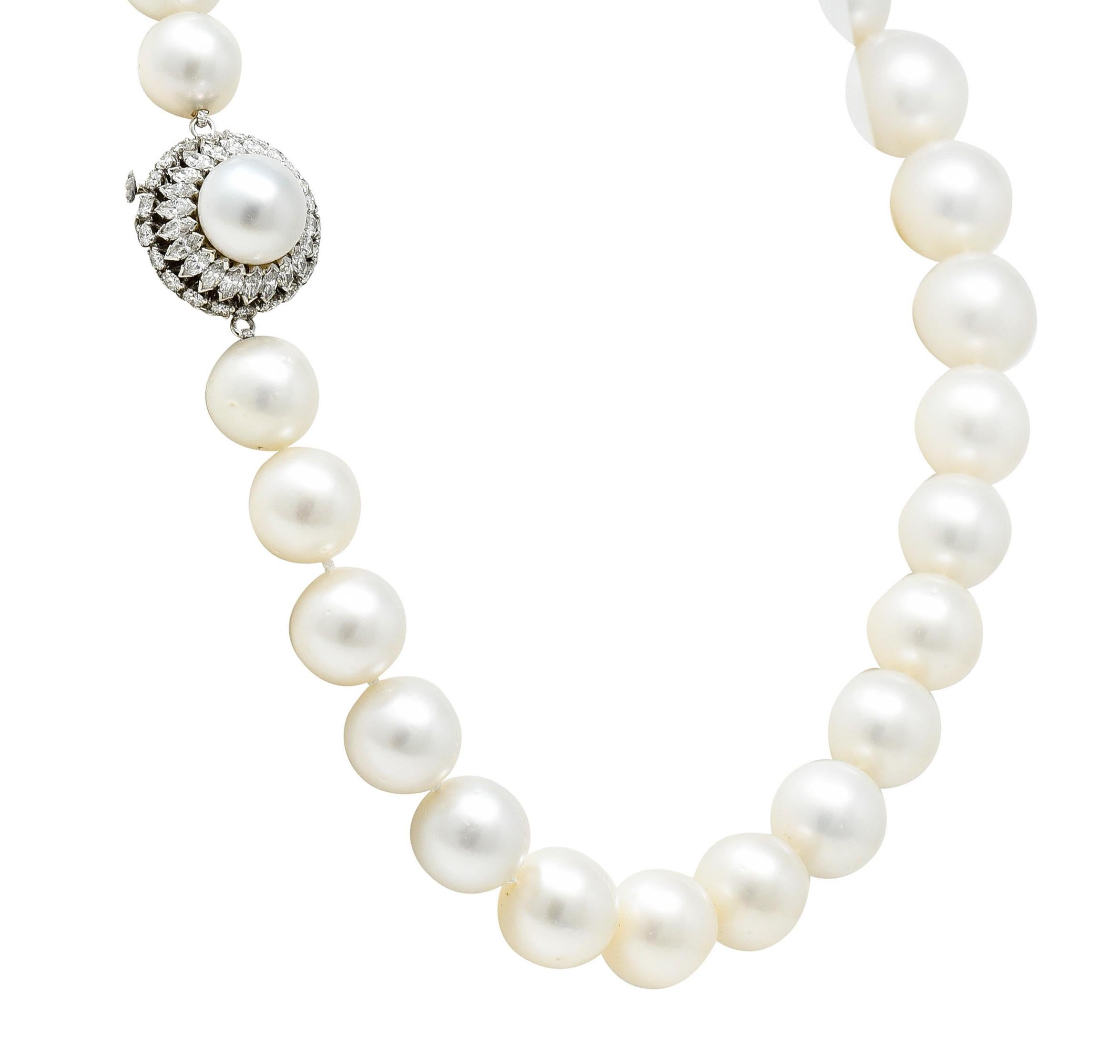 Retro Mid-Century Large Cultured Pearl 3.50 CTW Diamond Strand Necklace For Sale