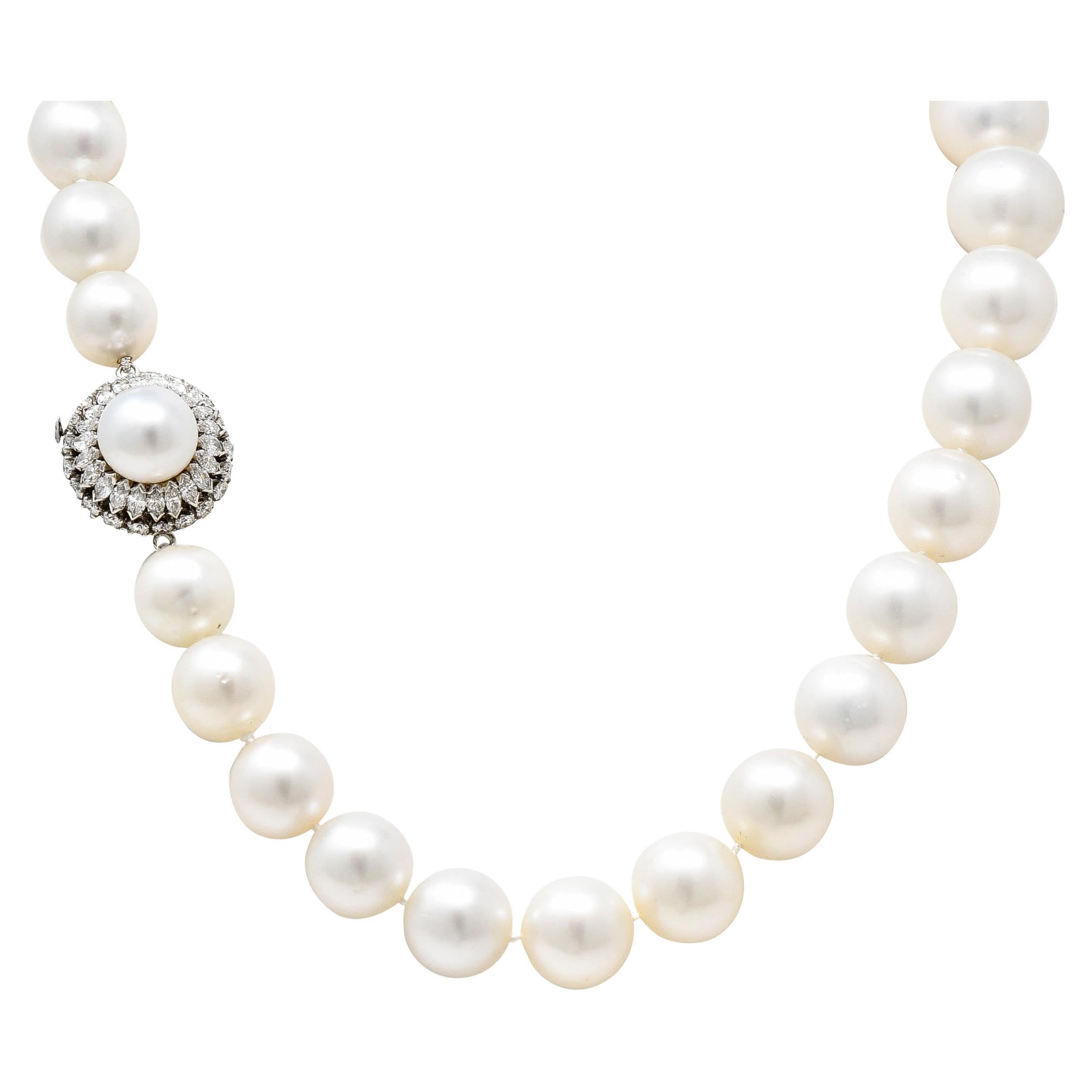 Mid-Century Large Cultured Pearl 3.50 CTW Diamond Strand Necklace For Sale