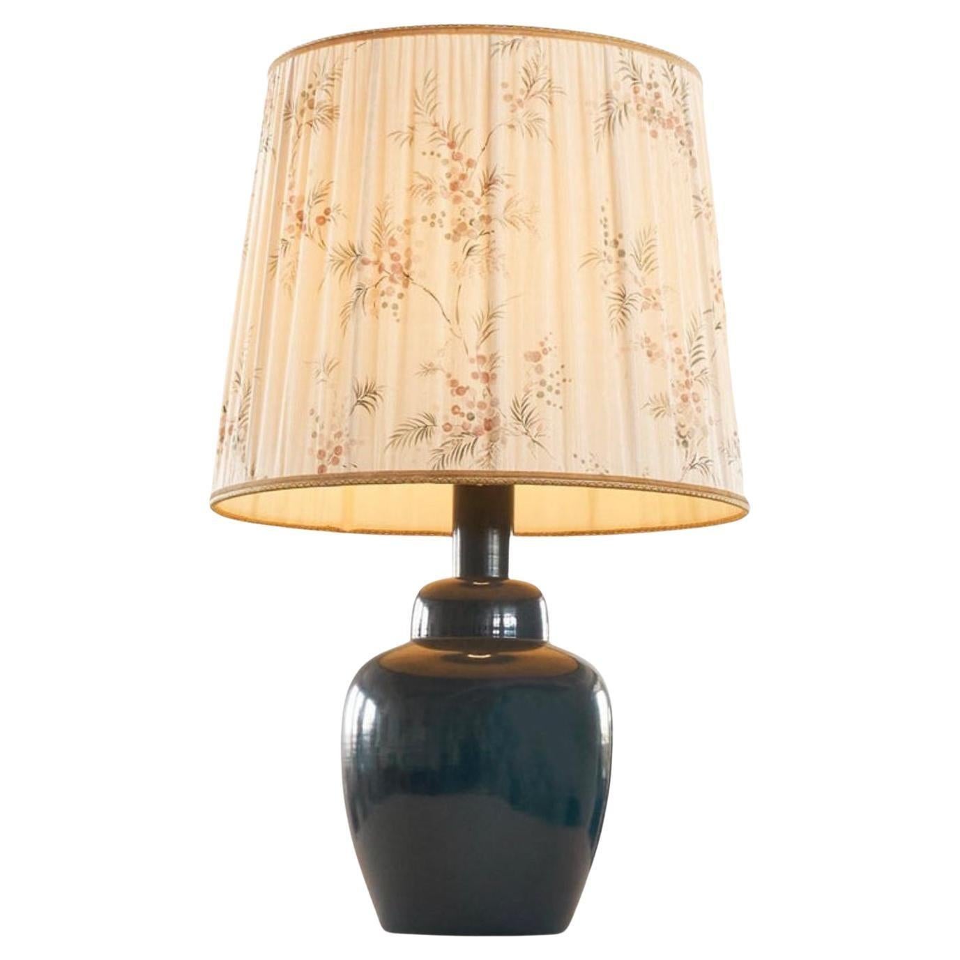 Mid Century Large Dark Blue Table Lamp with Wonderful Original Shade 1960s