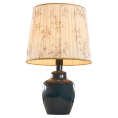 Mid Century Große Dunkelblaue Tischlampe mit wunderbarem Originalschirm 1960er Jahre