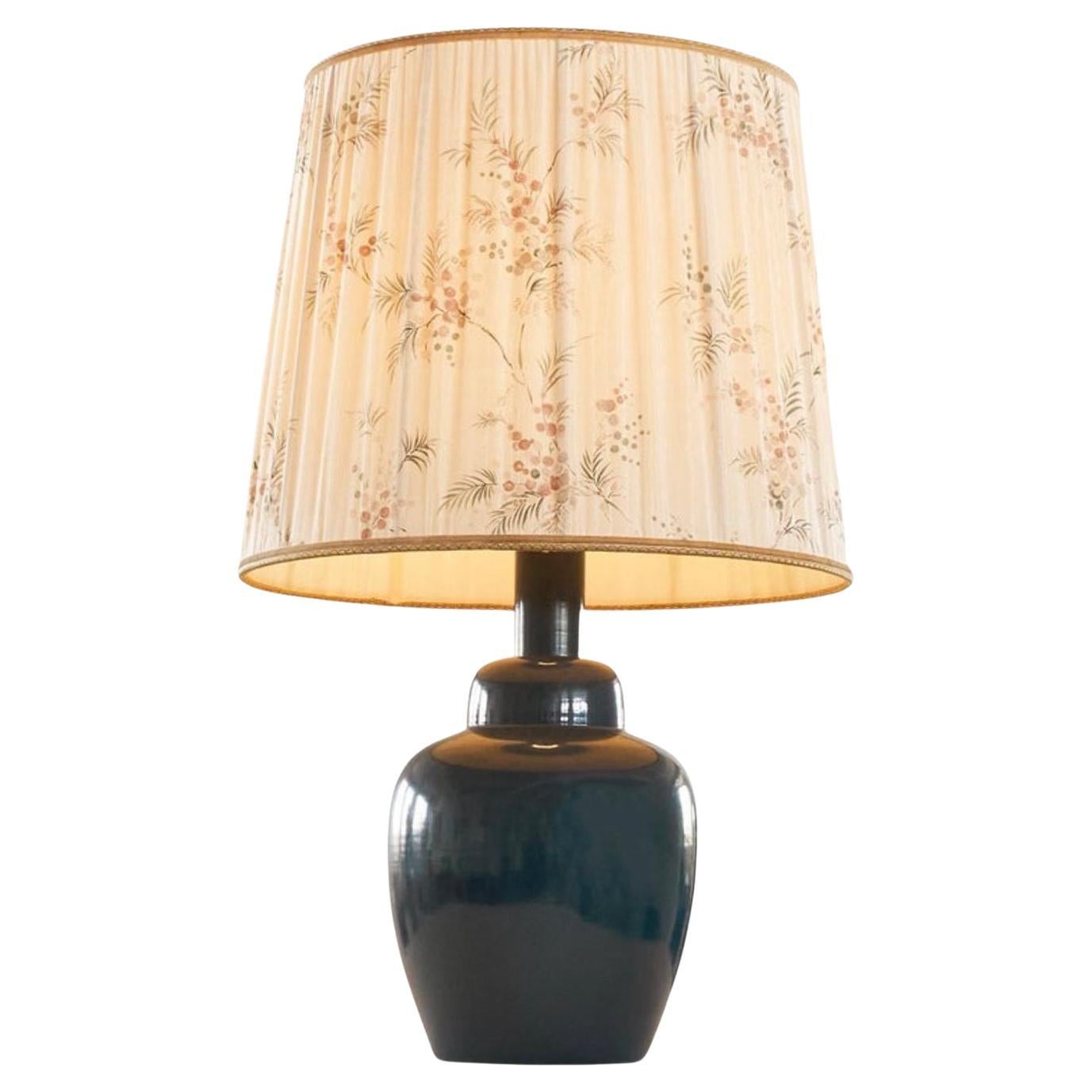 Mid Century Large Dark Blue Table Lamp with Wonderful Original Shade 1960s For Sale
