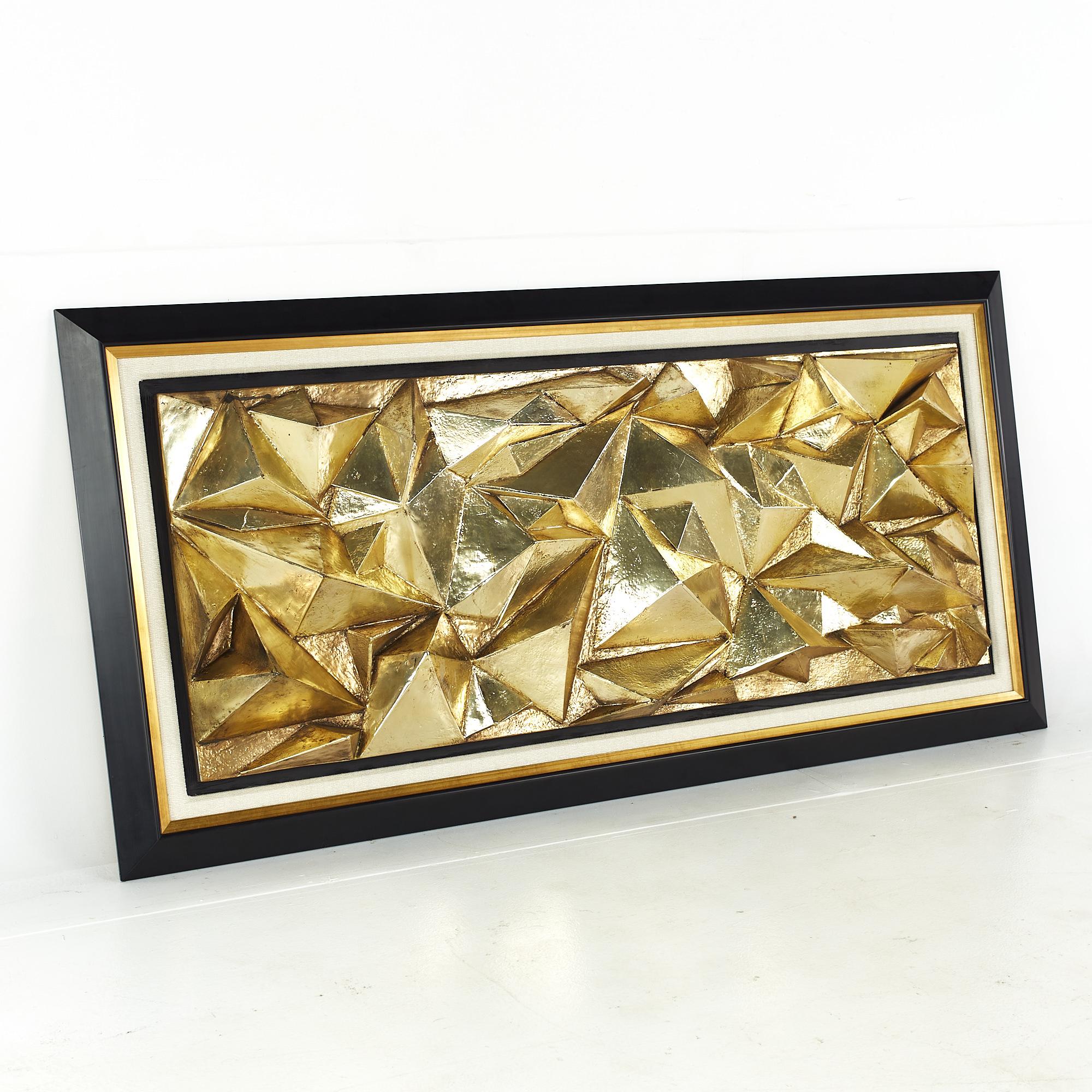 Mid Century large decorative bronze painted wall sculpture

This sculpture measures: 70.25 wide x 6 deep x 34.75 inches high

We take our photos in a controlled lighting studio to show as much detail as possible. We do not photoshop out