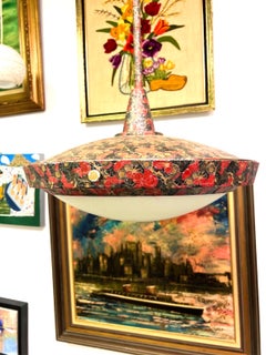 Mid-Century Large Decoupaged Saucer Pendant Light