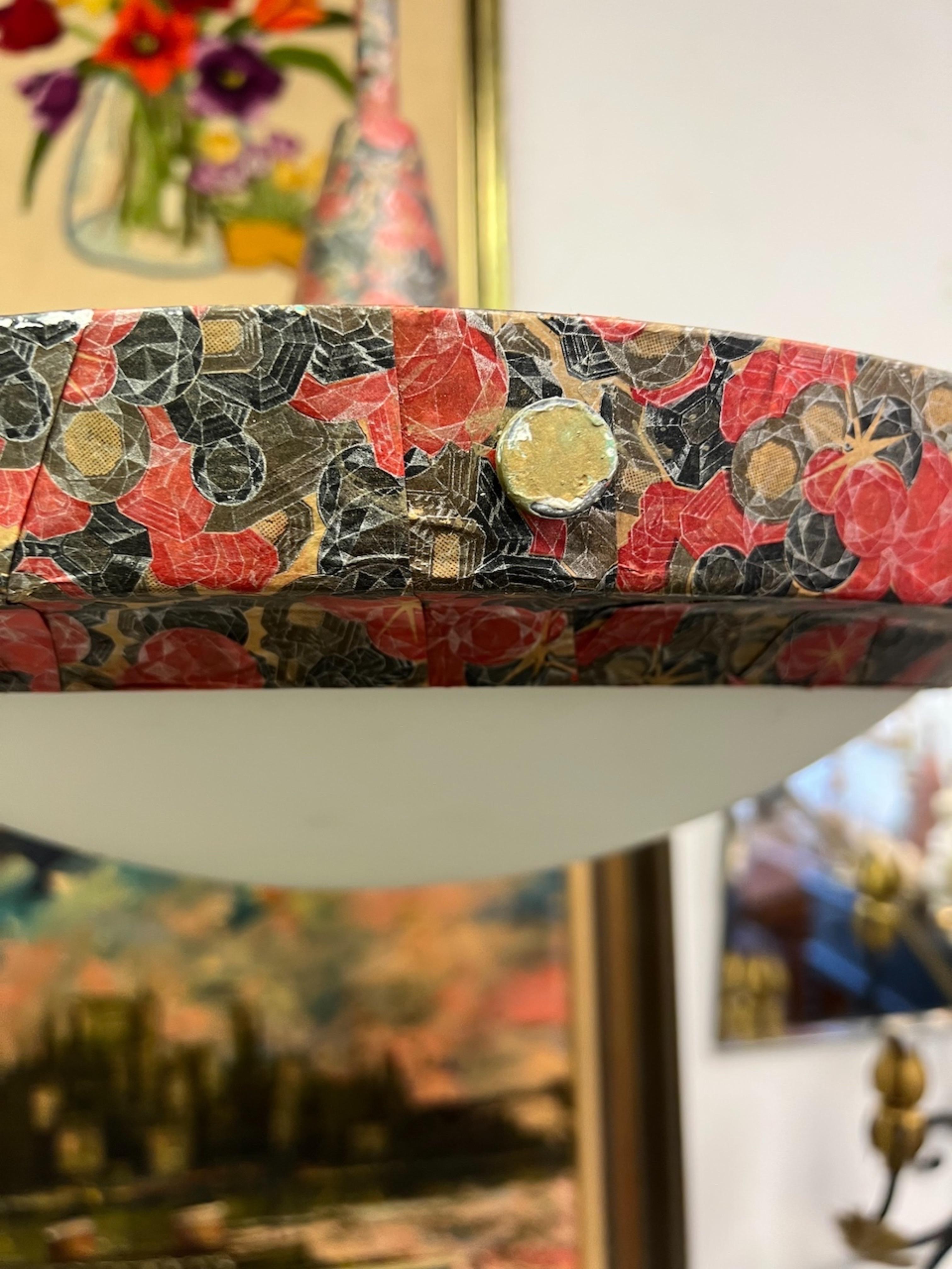 20th Century Mid-Century Large Decoupaged Saucer Pendant Light For Sale