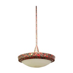 Vintage Mid-Century Large Decoupaged Saucer Pendant Light