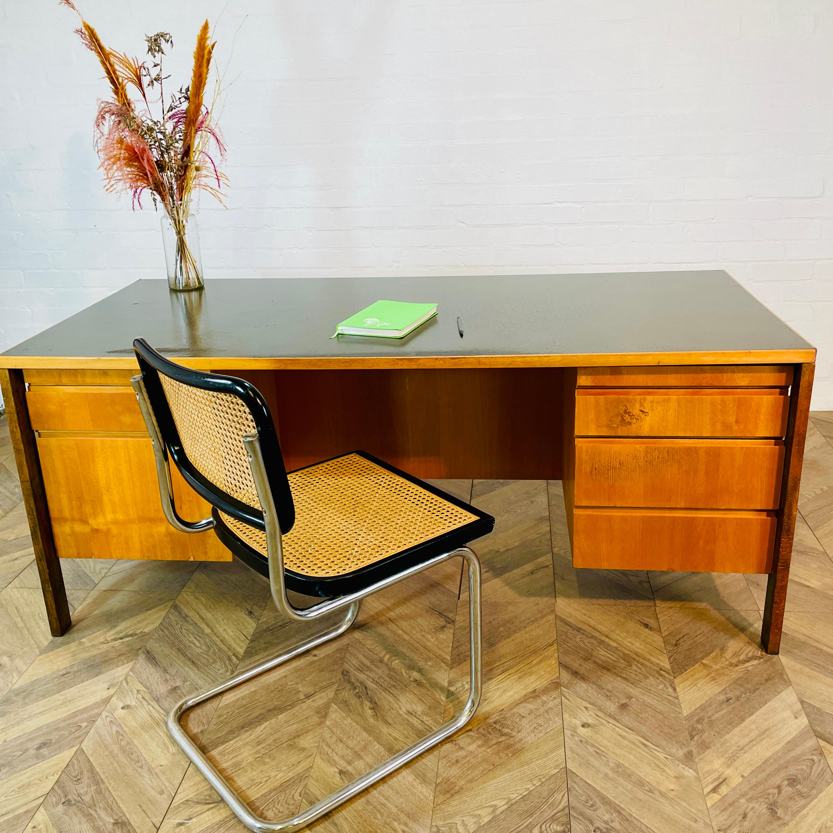 Mid-Century Modern Mid-Century Large Desk By Jens Risom with Green Rixine Top, circa 1960s For Sale
