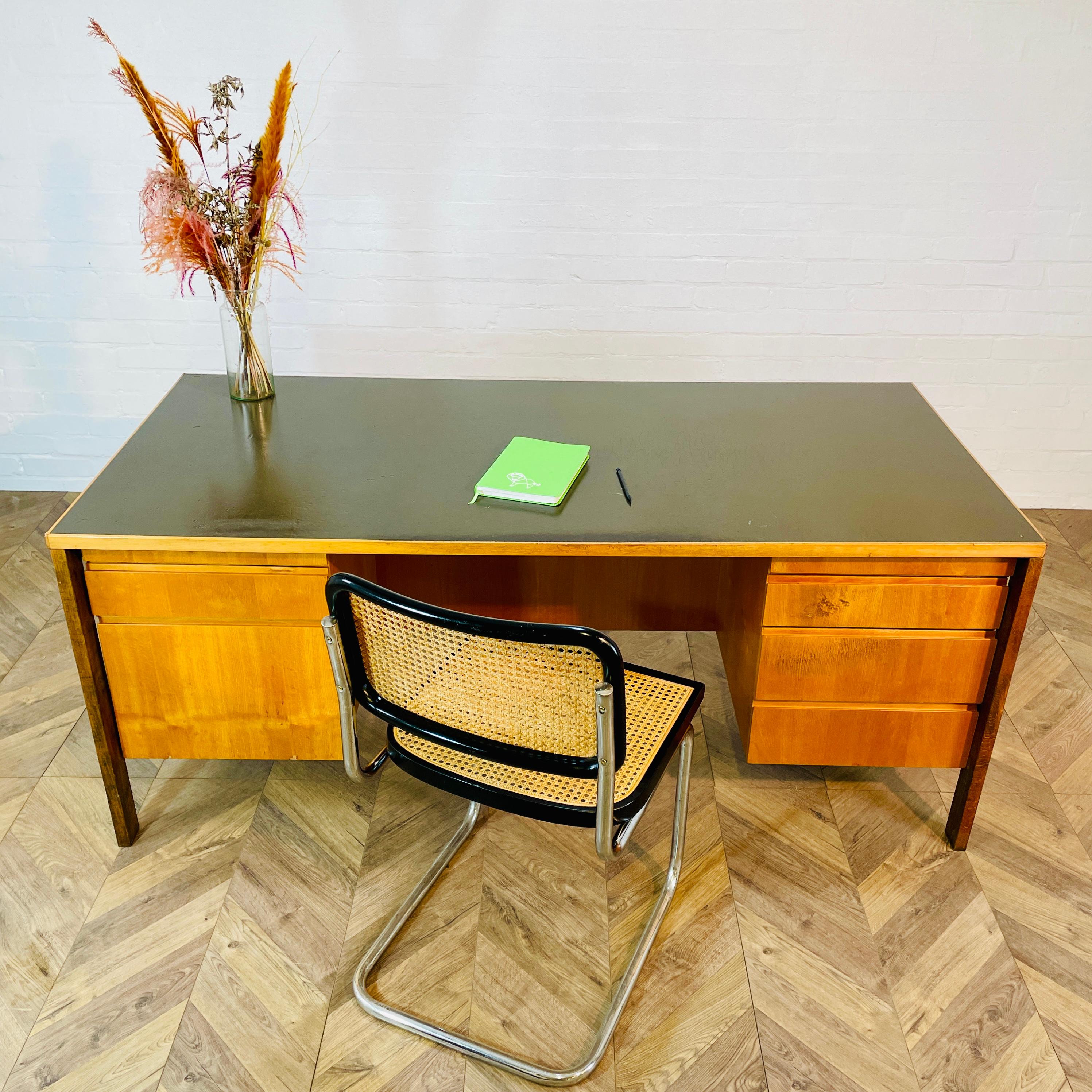 American Mid-Century Large Desk By Jens Risom with Green Rixine Top, circa 1960s For Sale