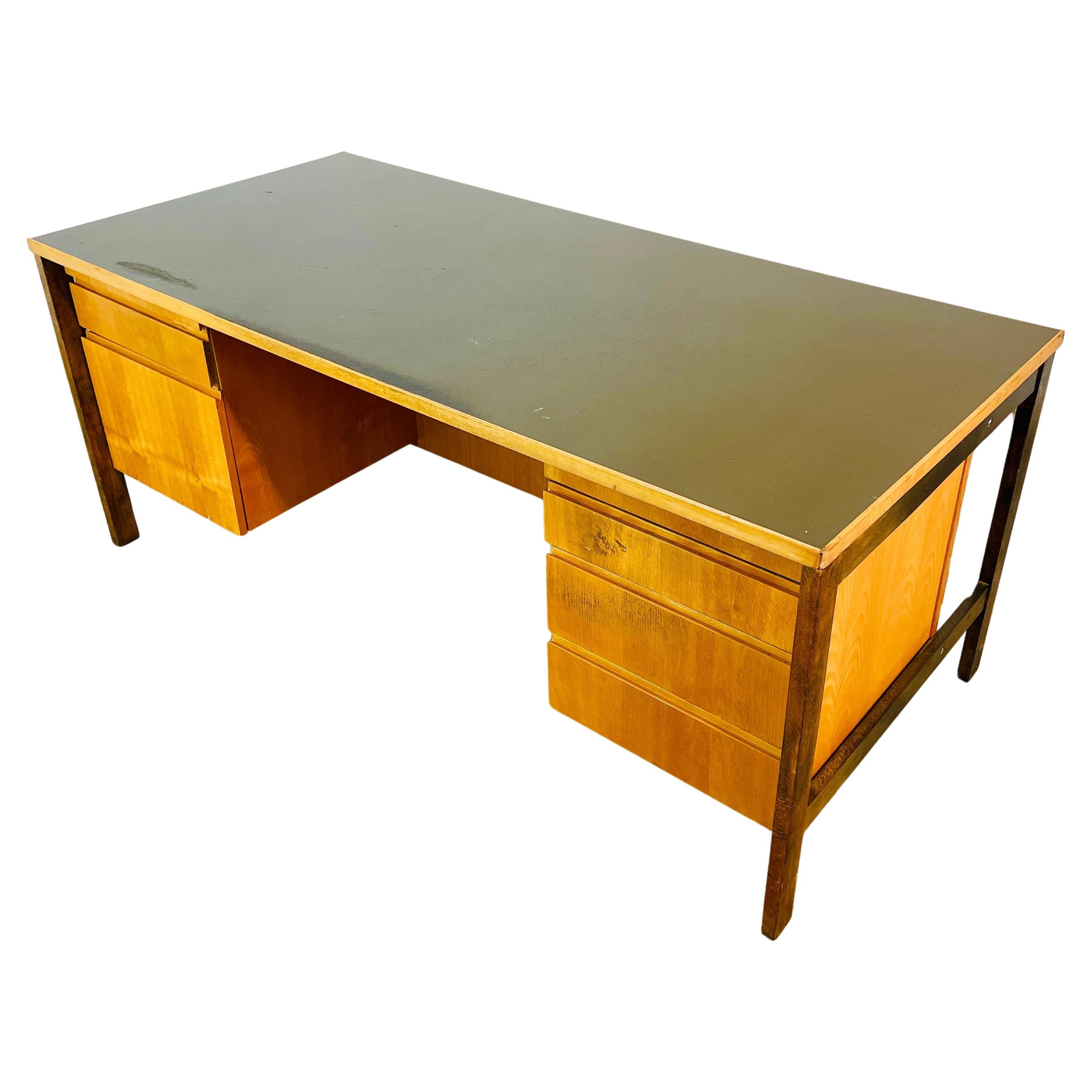 Mid-Century Large Desk By Jens Risom with Green Rixine Top, circa 1960s For Sale