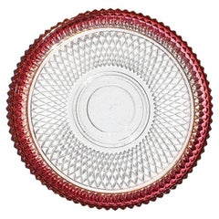 Mid Century Large Flashed Cranberry Glass Serving Tray in Pink Diamond Pattern