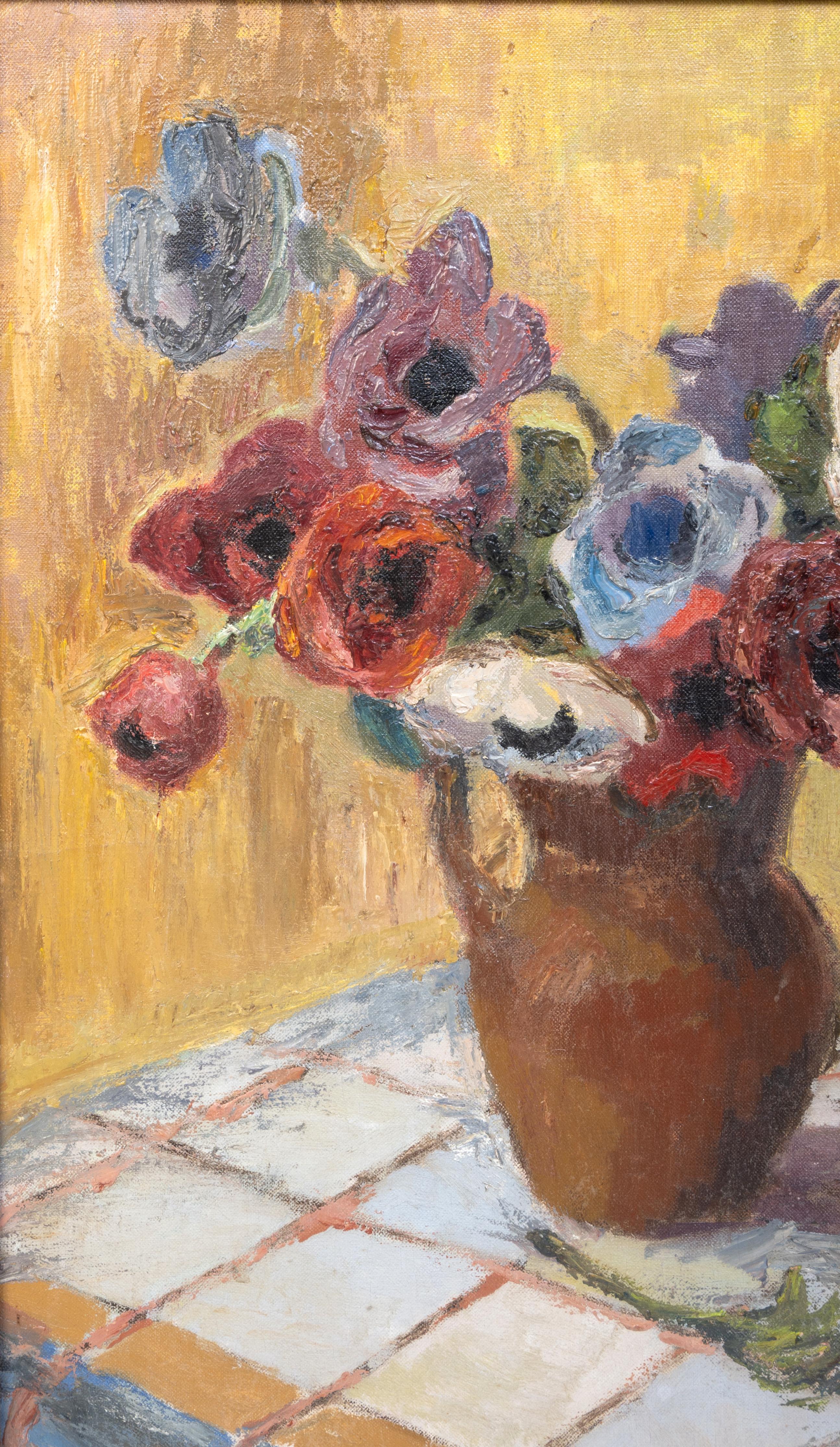 Grande école française encadrée, huile sur toile, natures mortes et fleurs, vers 1950 Bon état - En vente à London, GB