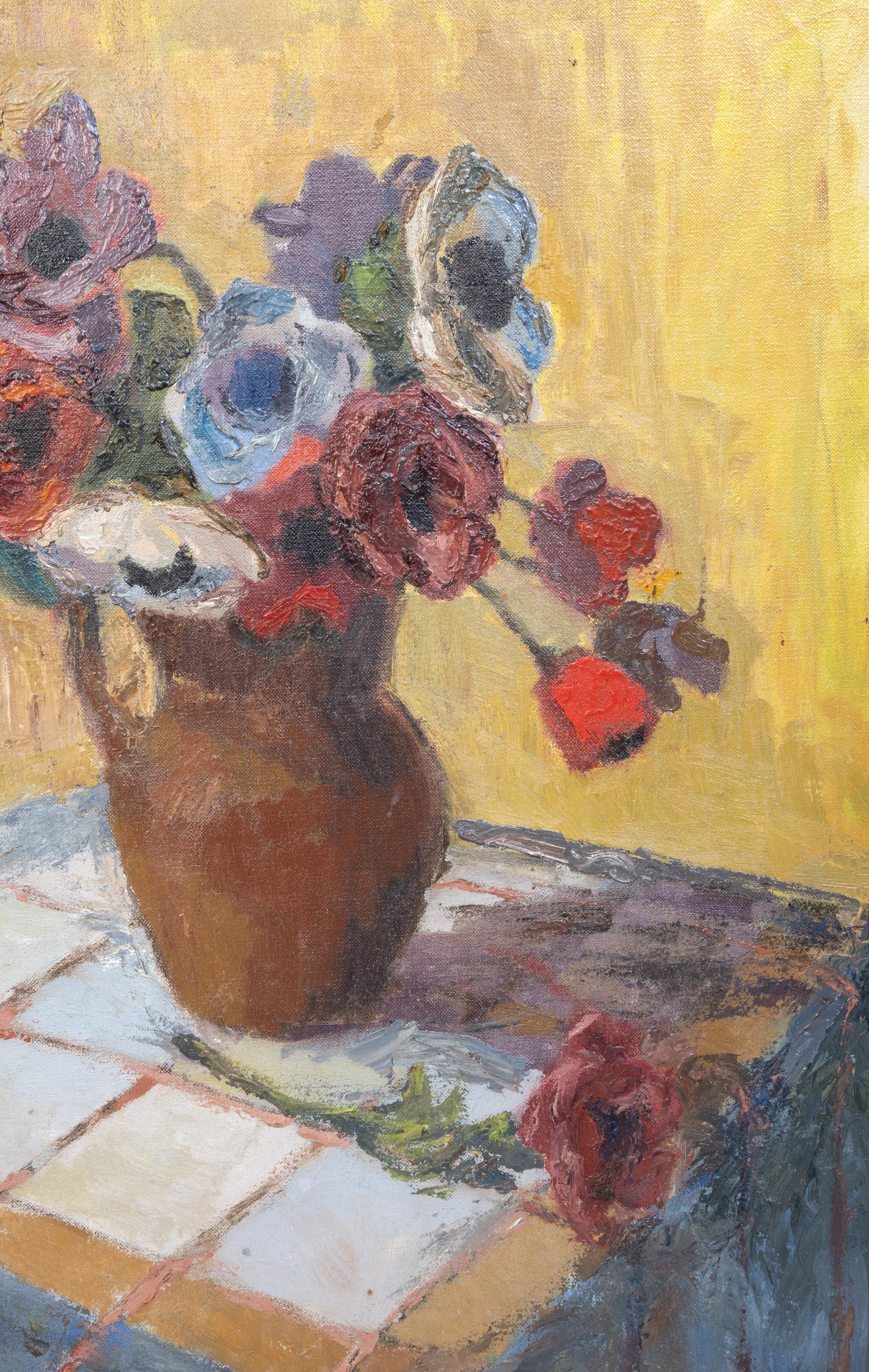 20ième siècle Grande école française encadrée, huile sur toile, natures mortes et fleurs, vers 1950 en vente