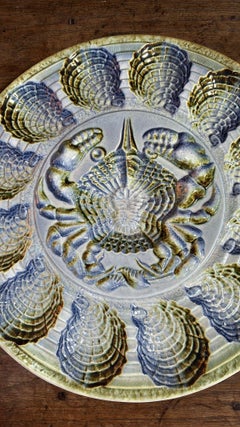 Mid-Century Large French Majolica Oyster Sarreguemines