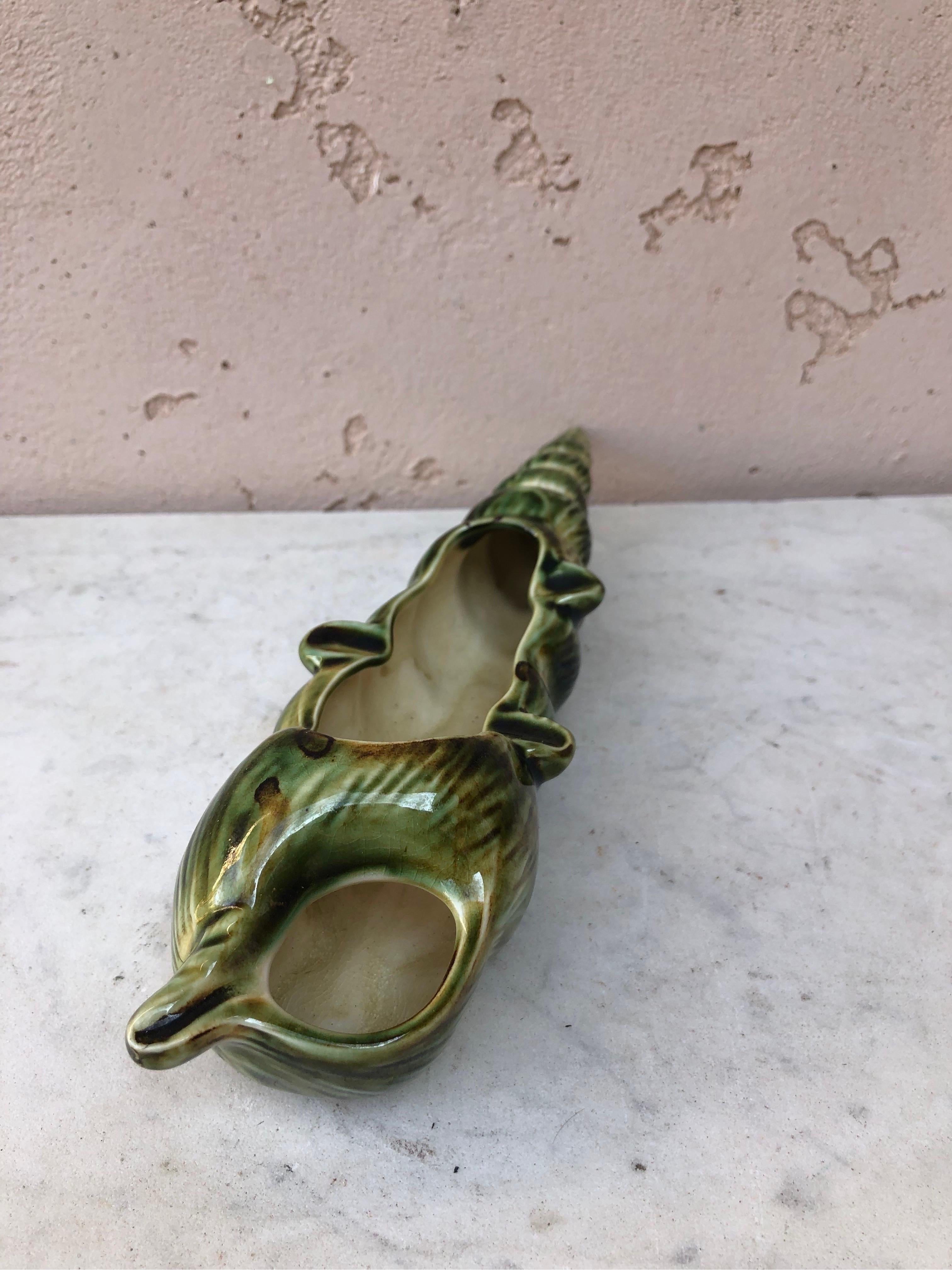 Mid-Century Modern Mid-Century Large French Majolica Shell Dish For Sale