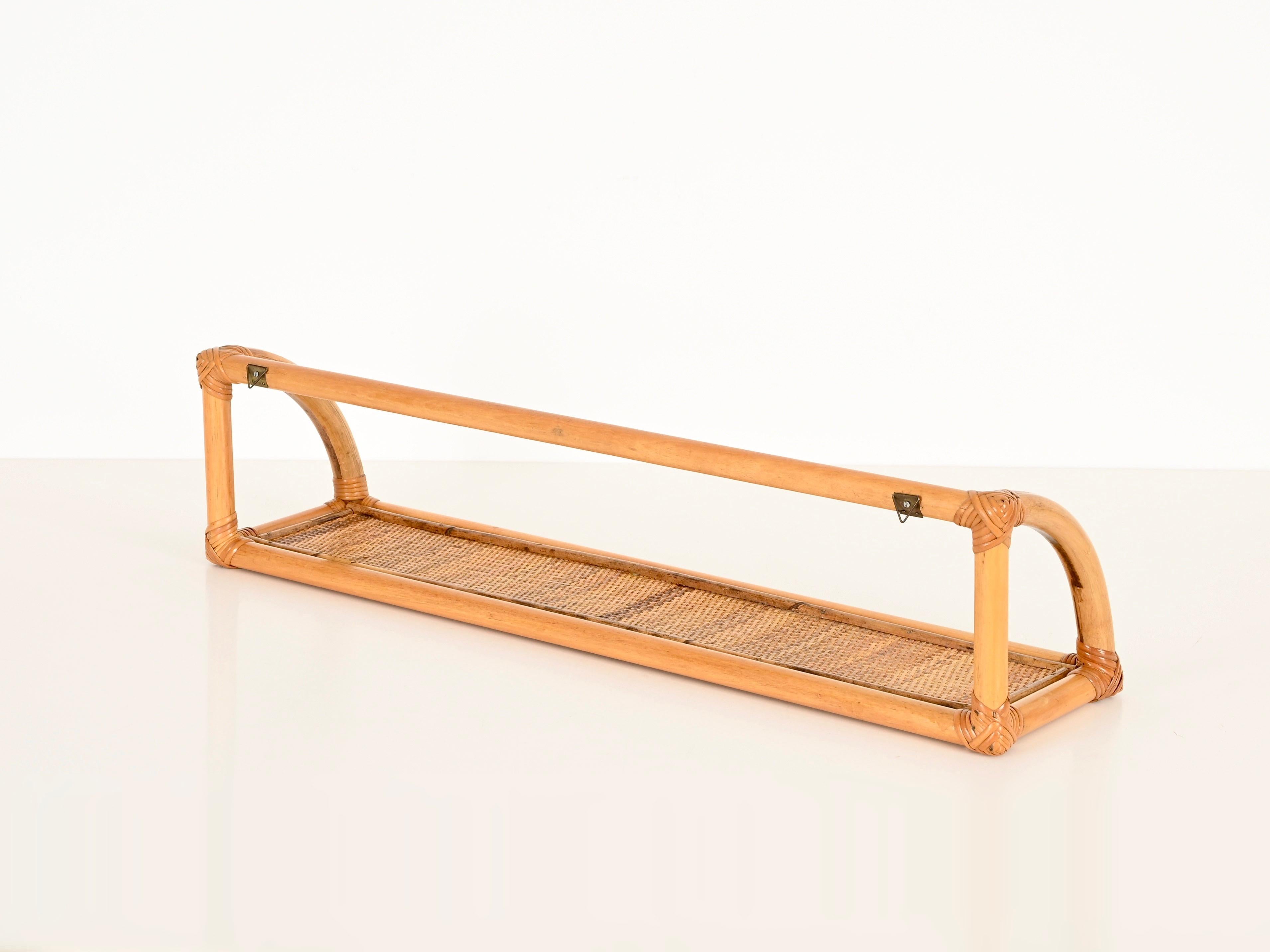 Mid-Century Large French Riviera Shelf in Bamboo, Rattan and Wicker, Italy 1970s in vendita 2