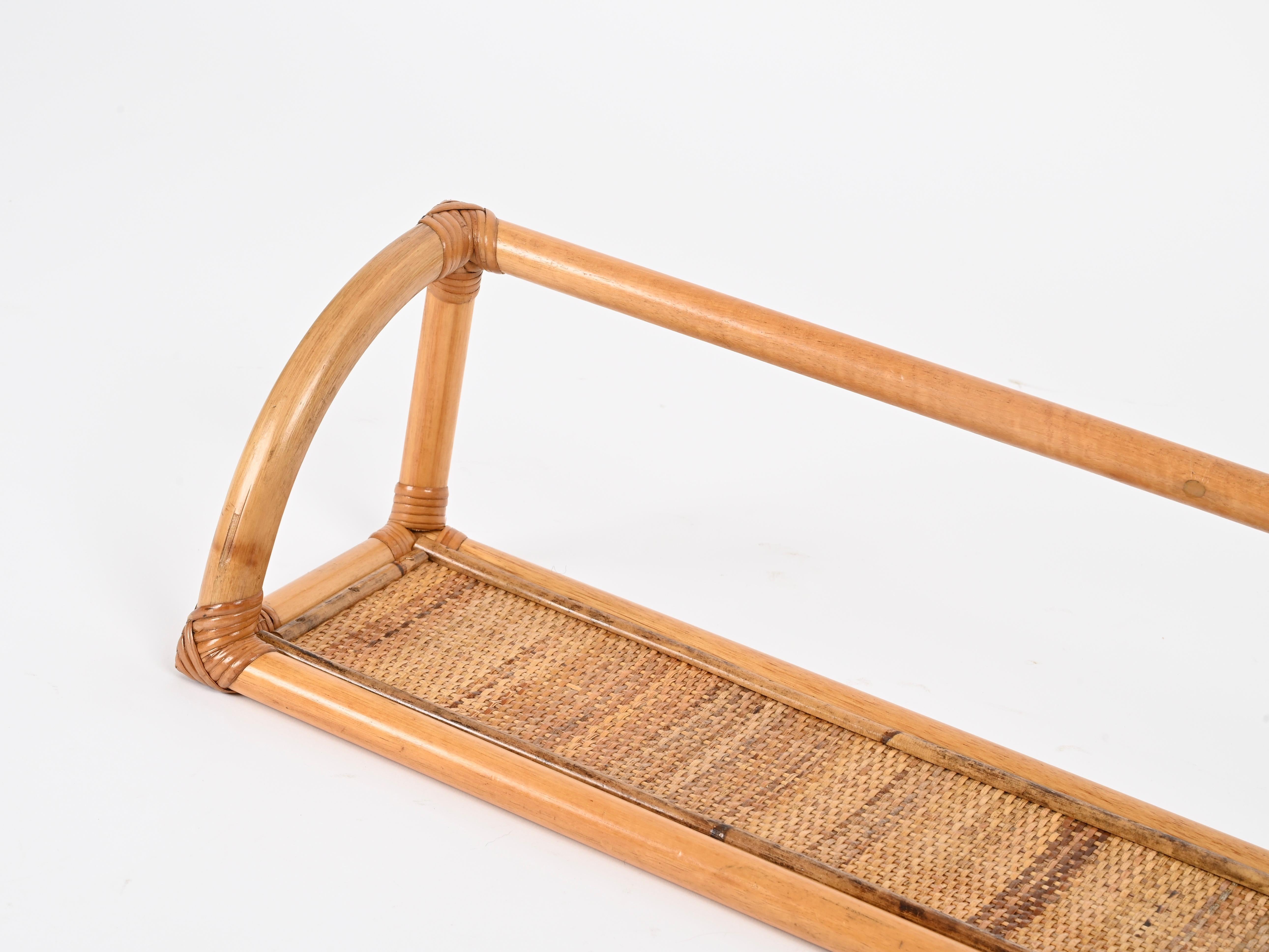 Mid-Century Large French Riviera Shelf in Bamboo, Rattan and Wicker, Italy 1970s in vendita 5