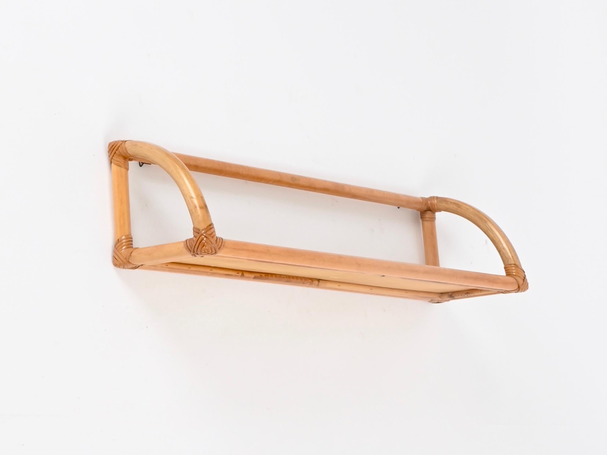 Mid-Century Large French Riviera Shelf in Bamboo, Rattan and Wicker, Italy 1970s in vendita 1