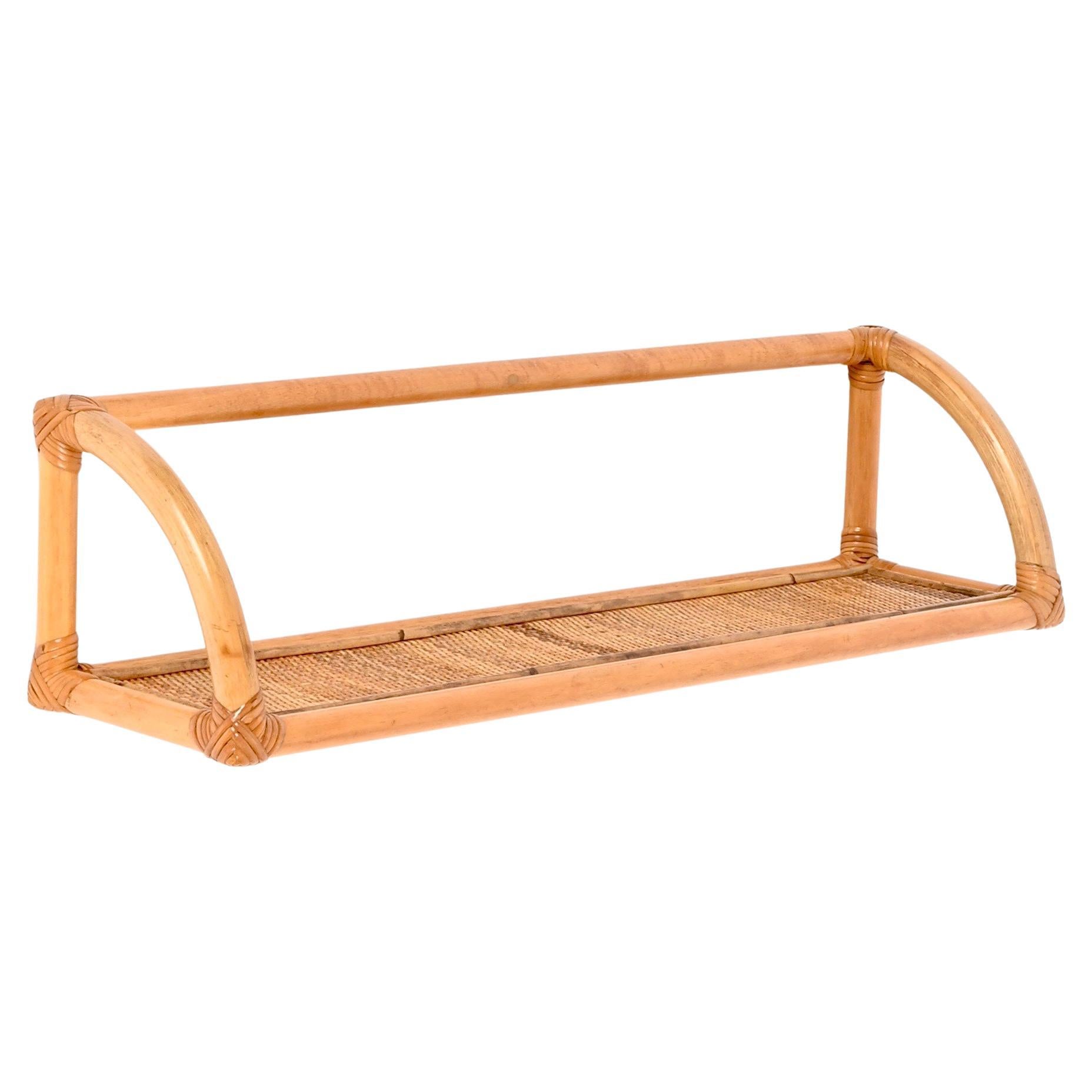 Mid-Century Large French Riviera Shelf in Bamboo, Rattan and Wicker, Italy 1970s in vendita