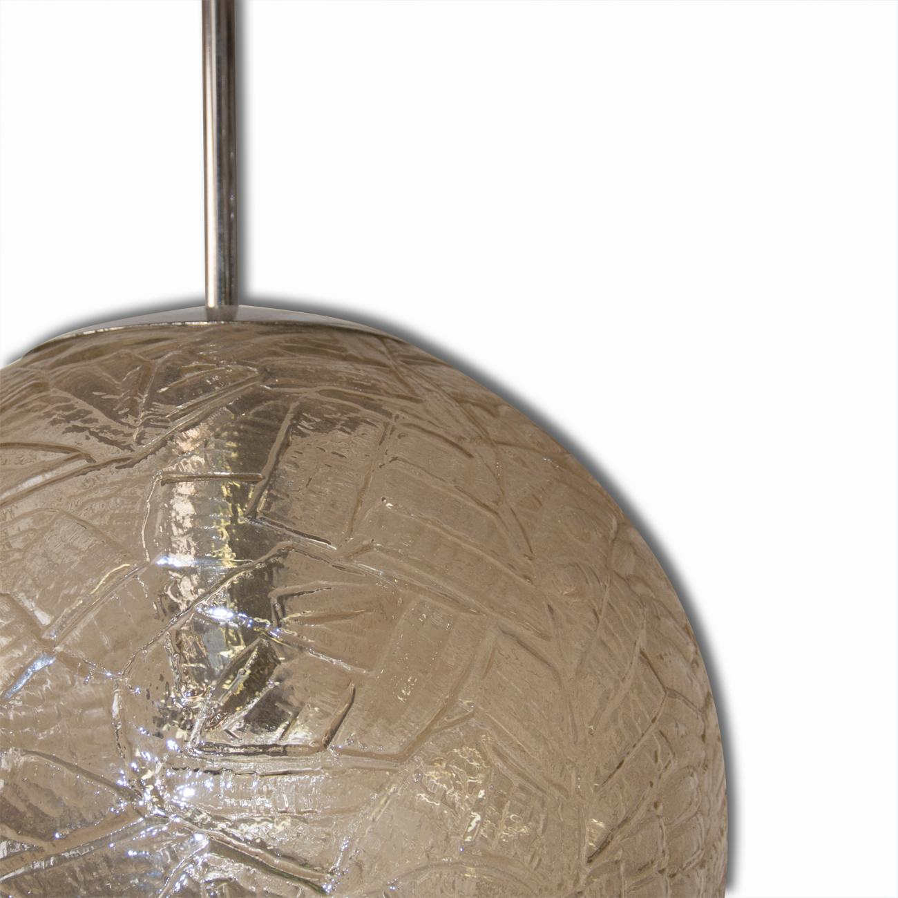 Midcentury Large Frozen Glass Pendant Lamp, 1960s, Czechoslovakia 1