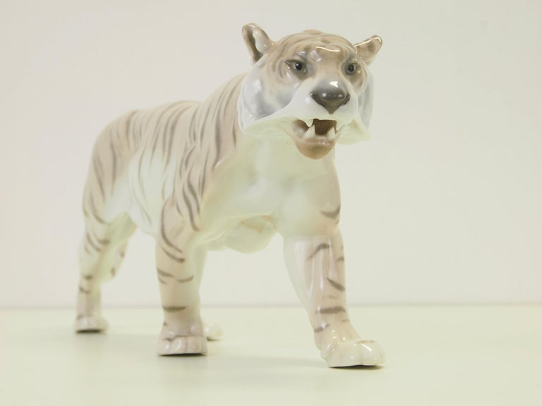 Midcentury Large German Tiger Porcelain Figurine at 1stDibs
