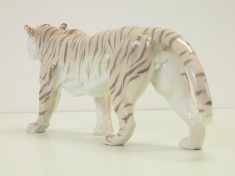 Midcentury Large German Tiger Porcelain Figurine at 1stDibs