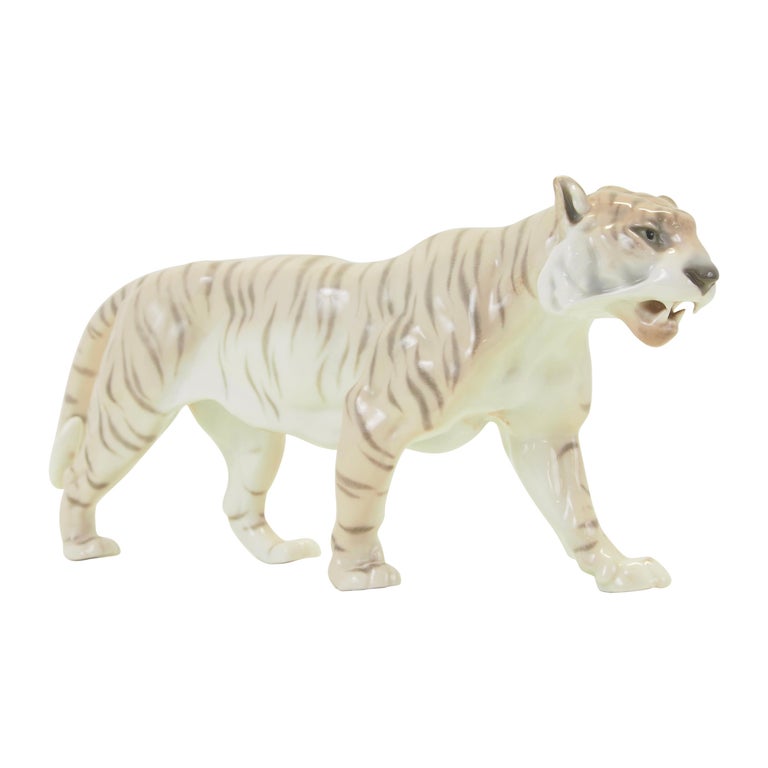 Midcentury Large German Tiger Porcelain Figurine at 1stDibs