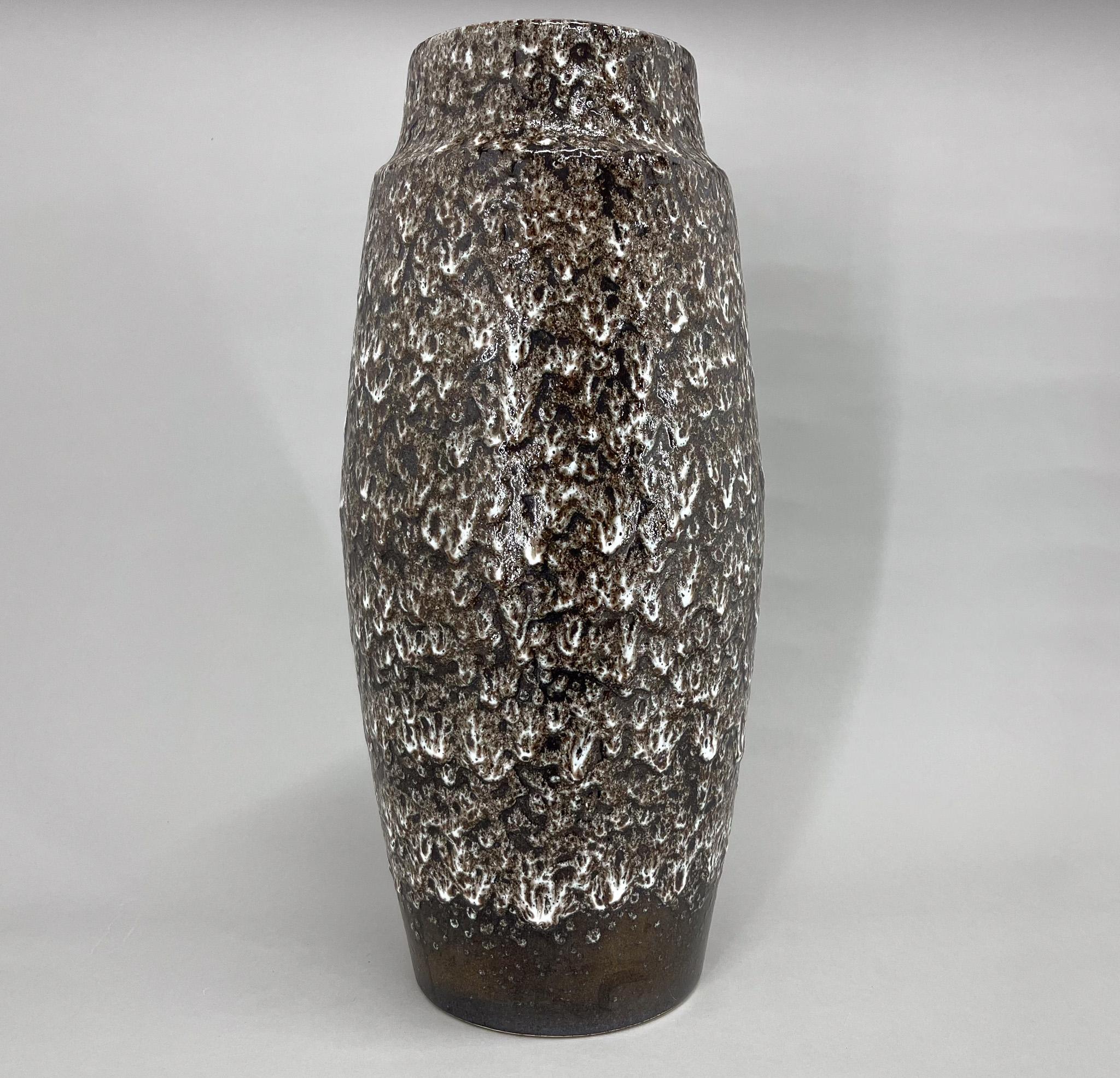 Beautiful German vintage large floor vase from, decorated with white and grey lava glaze. Good vintage condition (see photo).