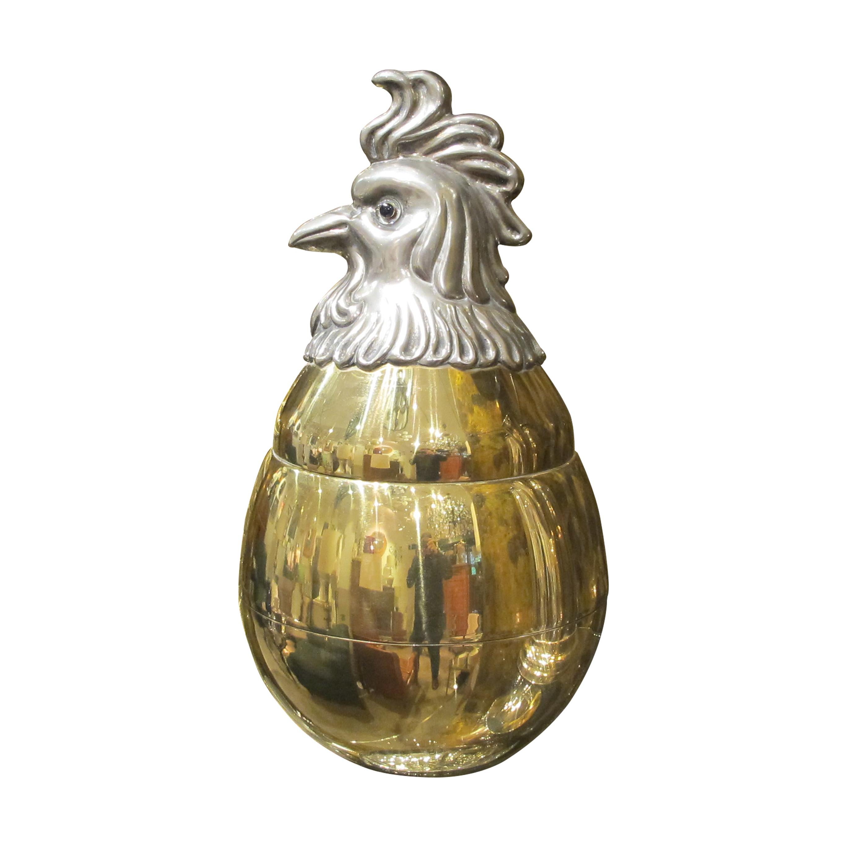 Mid-Century moderno Secchiello per il ghiaccio a forma di galletto placcato in oro e argento della metà del secolo scorso in vendita