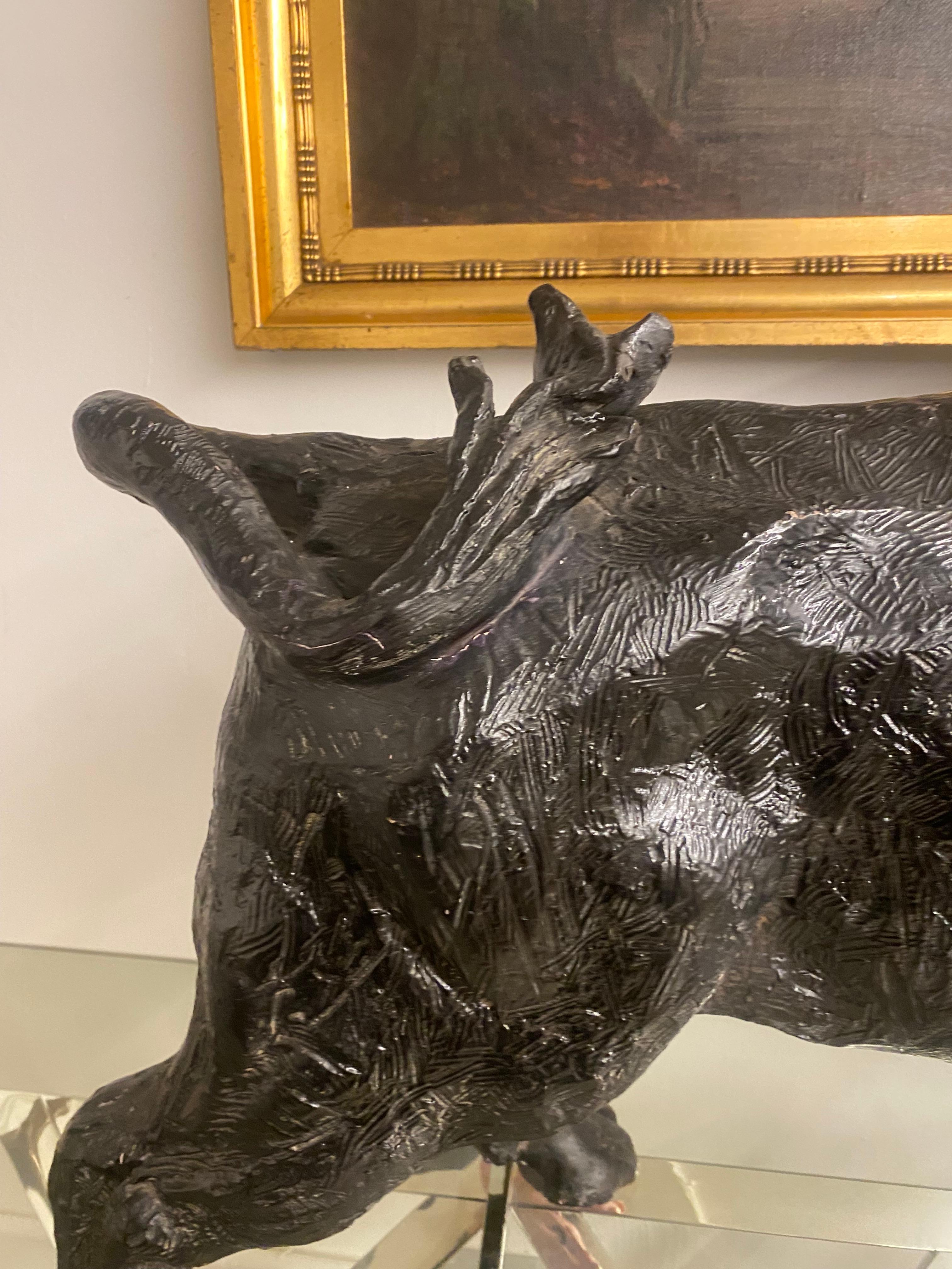 Mid-Century Large Hand-Crafted Plaster Sculpture of a Bull, Portuguese For Sale 5