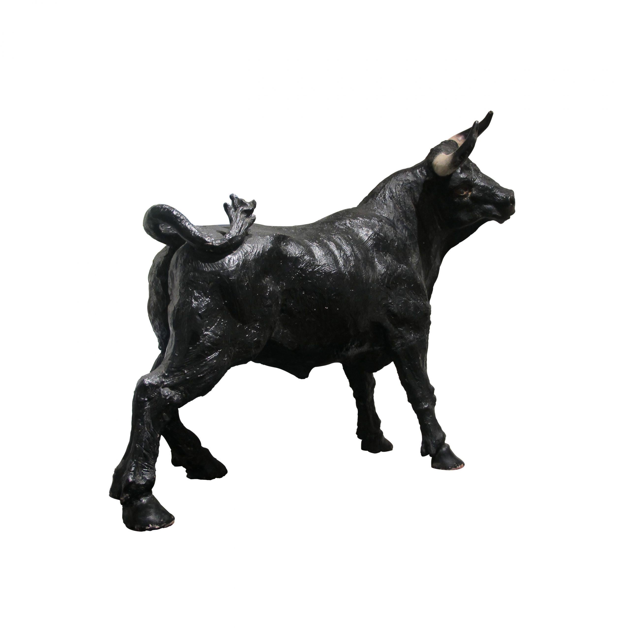 Mid-Century Modern Mid-Century Large Hand-Crafted Plaster Sculpture of a Bull, Portuguese For Sale