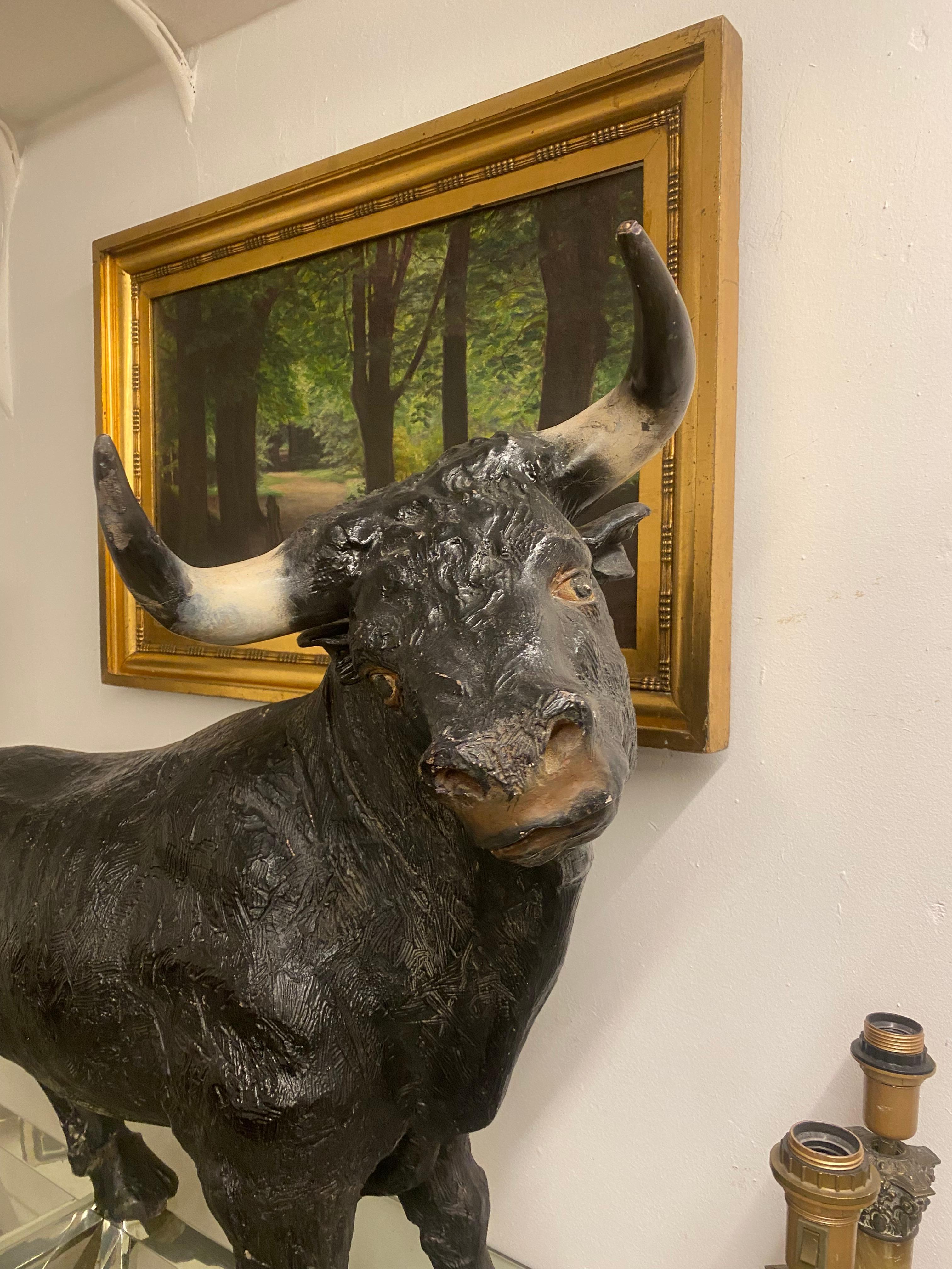Mid-Century Large Hand-Crafted Plaster Sculpture of a Bull, Portuguese For Sale 3