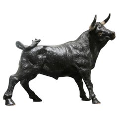 Mid-Century Large Hand-Crafted Plaster Sculpture of a Bull, Portuguese