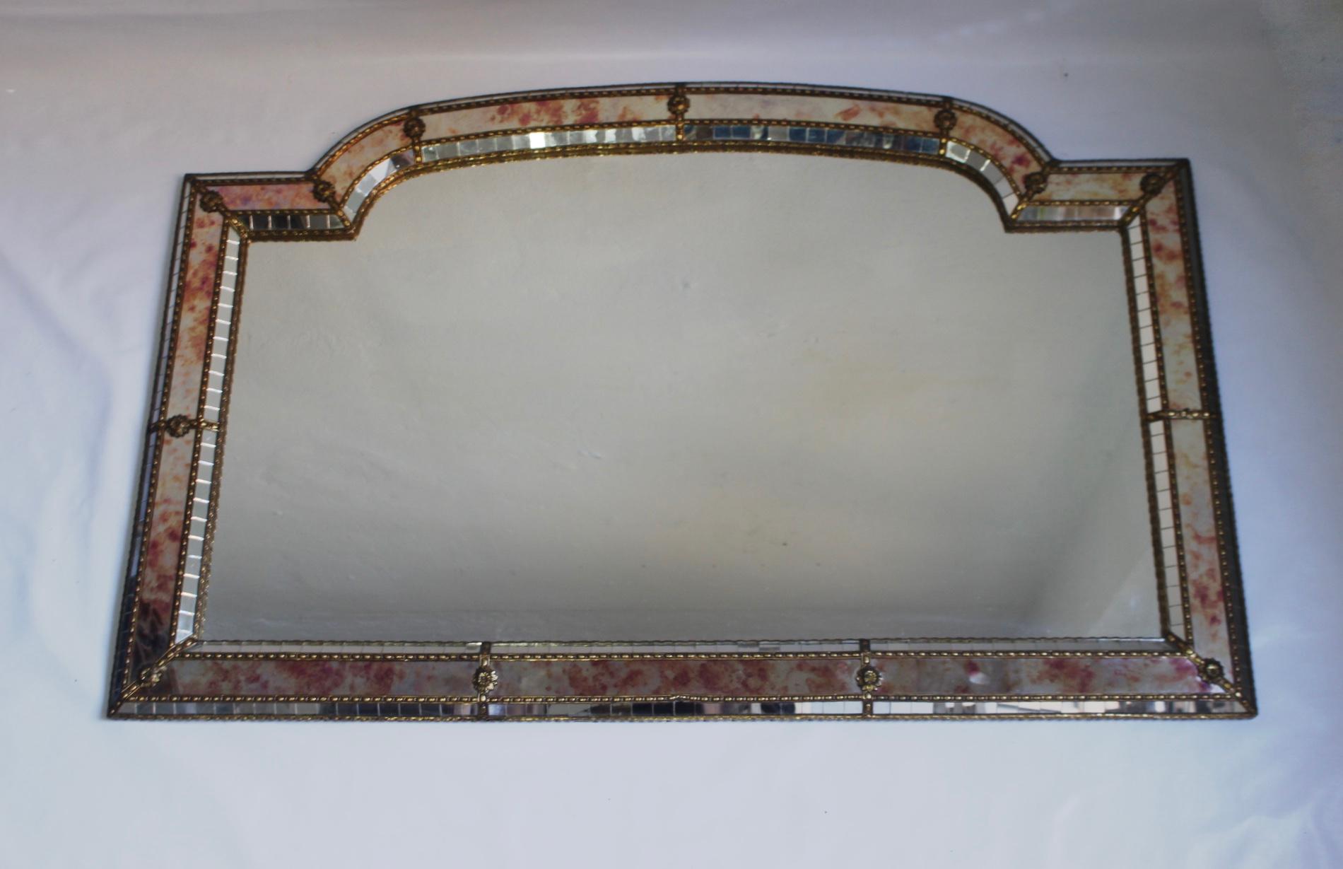 Oiled Midcentury Large Hollywood Regency Style Oil Drop Mosaic Wall Mirror, 1970s For Sale