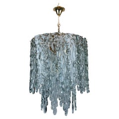 Mid-Century Large Ice Murano Glass Chandelier by Venini Italy 1980s