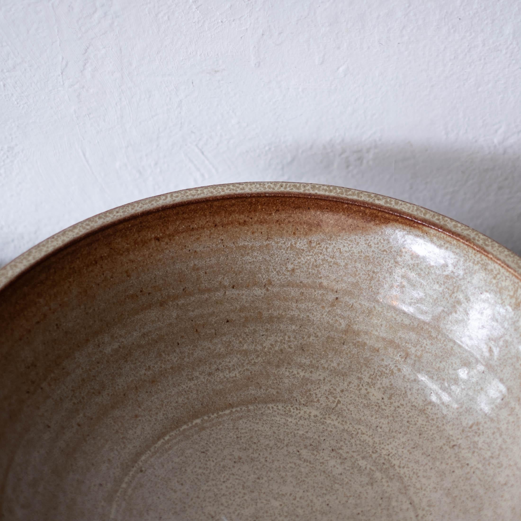 American Mid Century Large Incised Design Ceramic Japanese Bowl For Sale