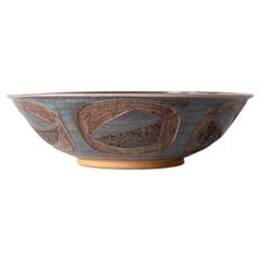 Vintage Mid Century Large Incised Design Ceramic Japanese Bowl