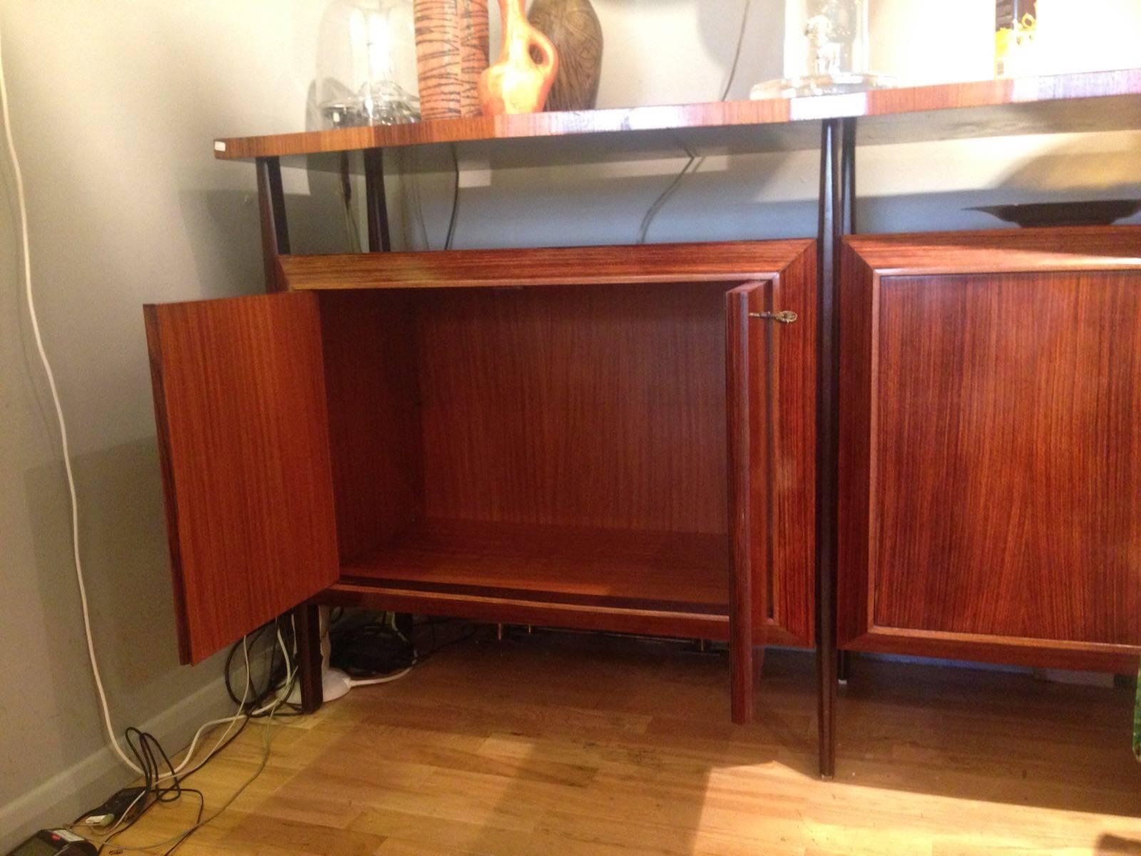 Midcentury Large Italian Credenza in Three Sections Indian Cherry and Rosewood 4