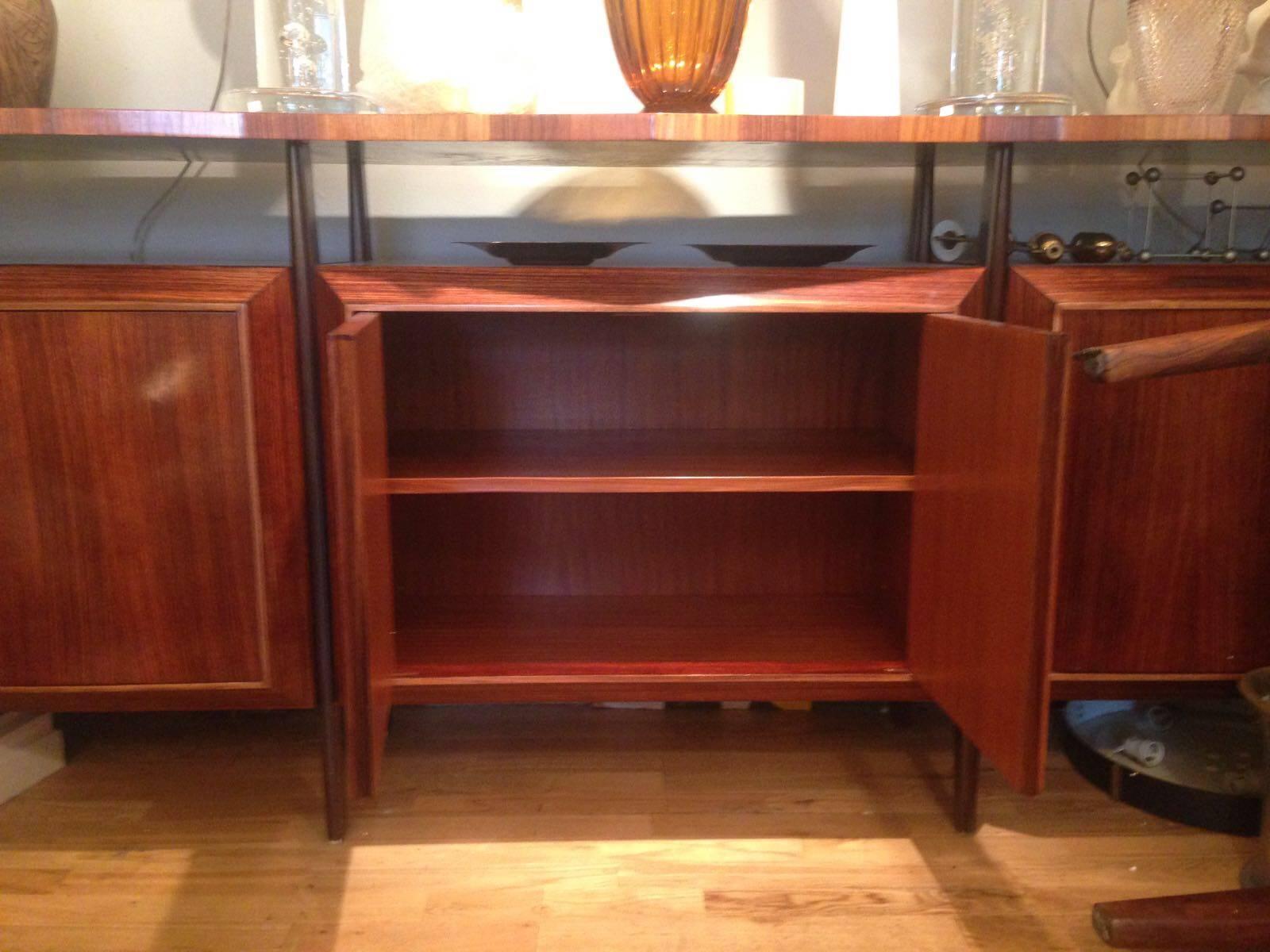 Midcentury Large Italian Credenza in Three Sections Indian Cherry and Rosewood 3