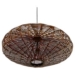 Mid-Century large Italian Rattan and brass chandelier. Italy 1950s