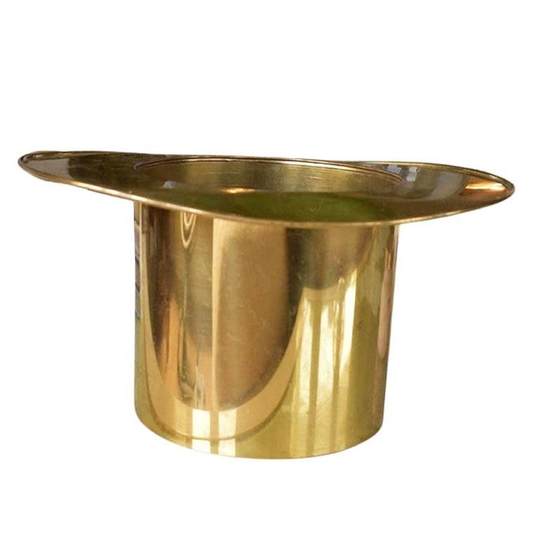 Mid-Century Modern Midcentury Large Life Size Brass Top Hat Champagne Wine Cooler or Ice Bucket